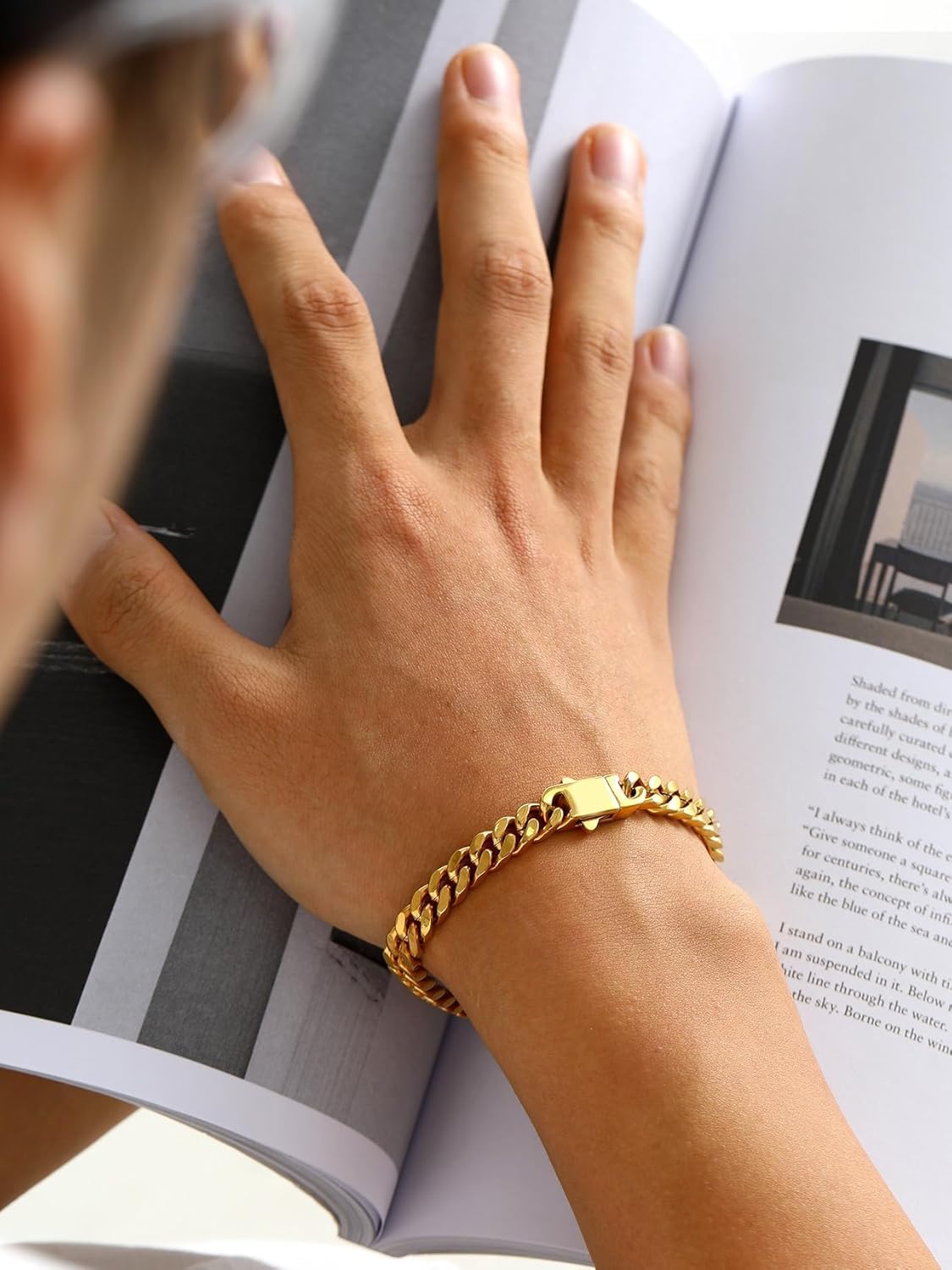 Bestyle Thick Mens Cuban Link Chain Bracelets, Durable Real 18K Gold/Black Metal Plated Solid Stainless Steel Hand Chain Cuban Bracelets for Men, Silver Black Gold Bracelets for Father Husband - Image 4