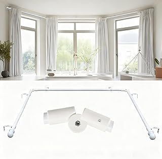 Bay window curtain rods, 1 Inch 3 Sides Adjustable Curved Curtain Rod for Windows