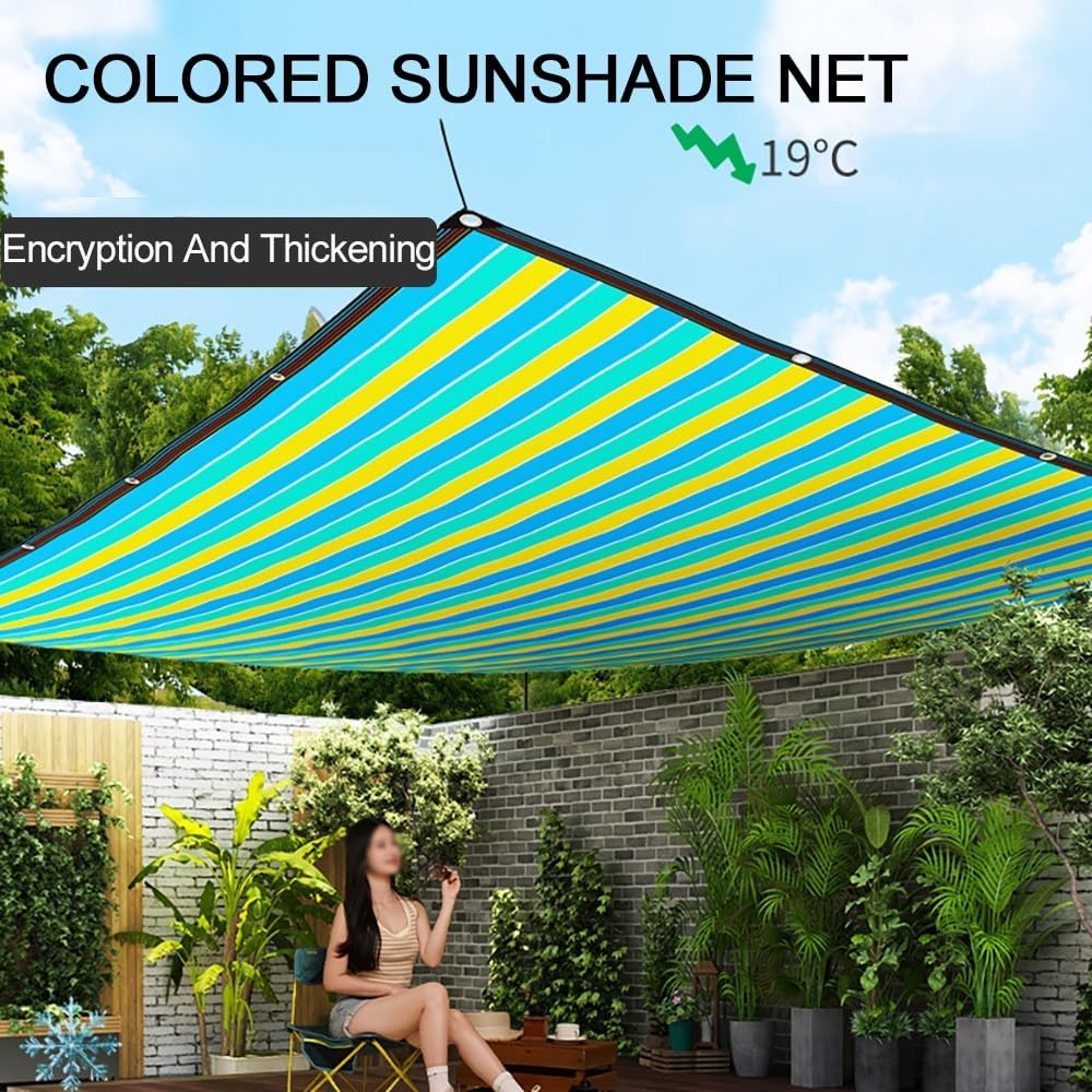 Outdoor Stripes Sunblock Shade Cloth Net,Color Stripe Shade Cloth，Rectangular Greenhouse Shade Sail,Perfect for Picnic Vacation BBQ, Beach(4.0x4.0m(13.1x13.1ft))