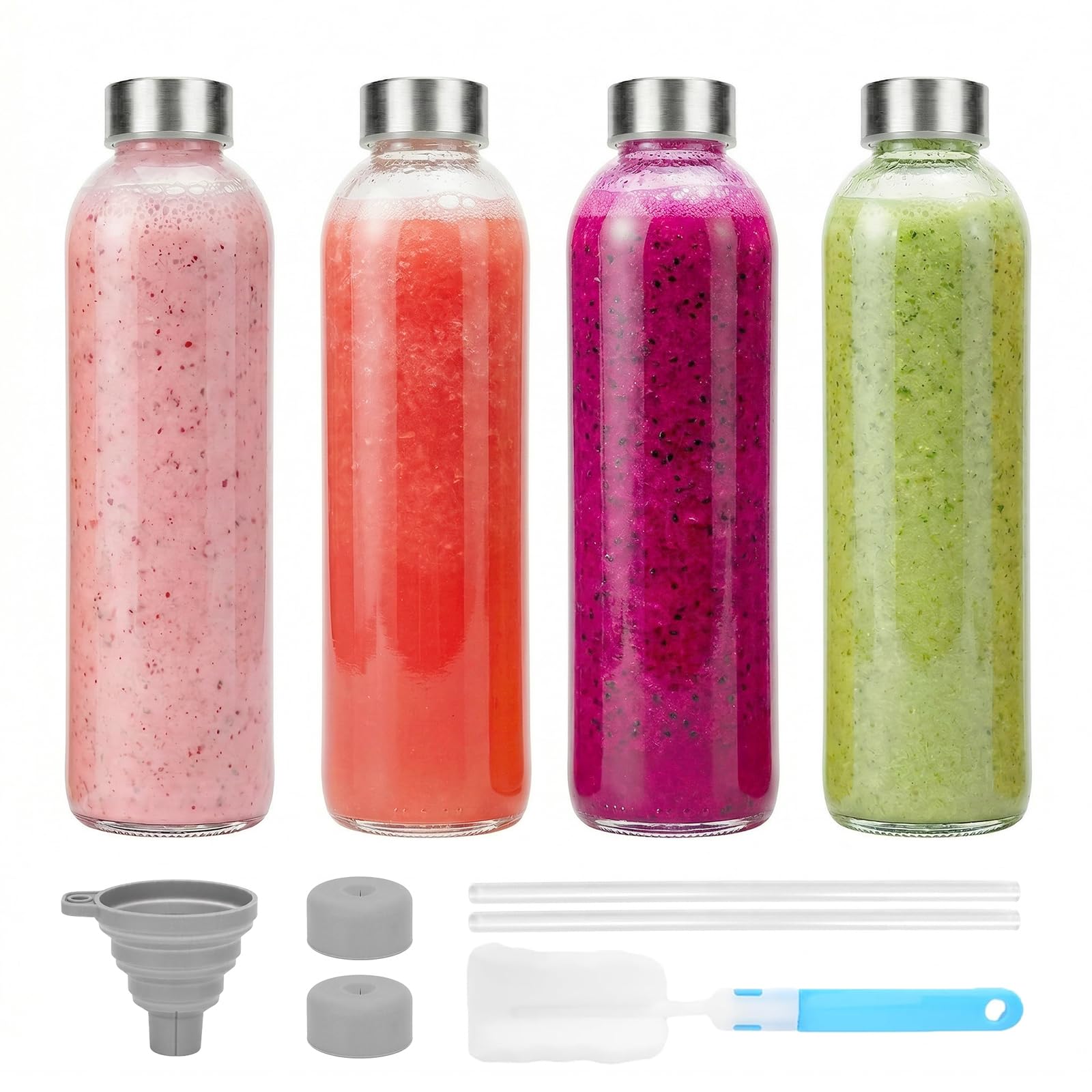 Luxfuel 24 oz Glass Water Bottles, 4 Pack