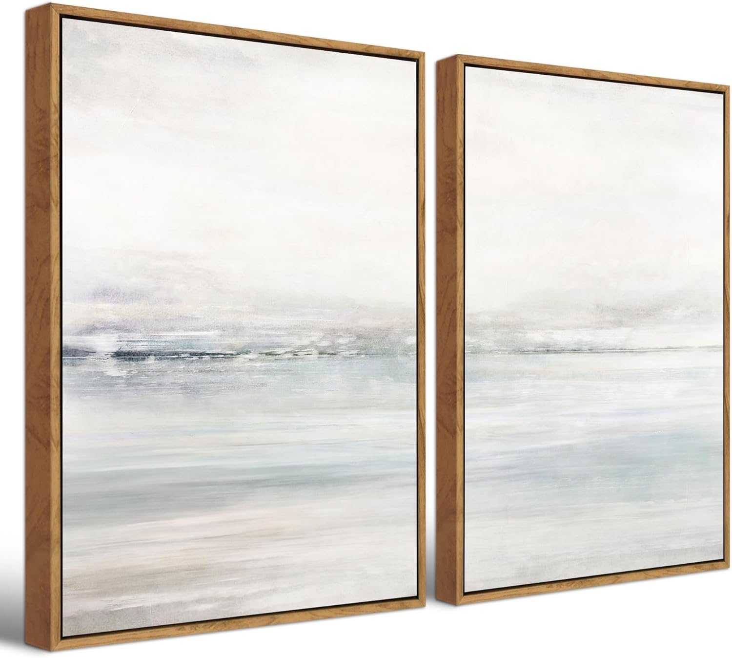 Gardenia Art Framed Wall Art Set Abstract Ocean Beach Canvas Wall Decor Nature Shore Horizon Pictures Modern Decorative Coastal Seascape Artwork for Bedroom Bathroom Home Office 12"x16"x2 Natural