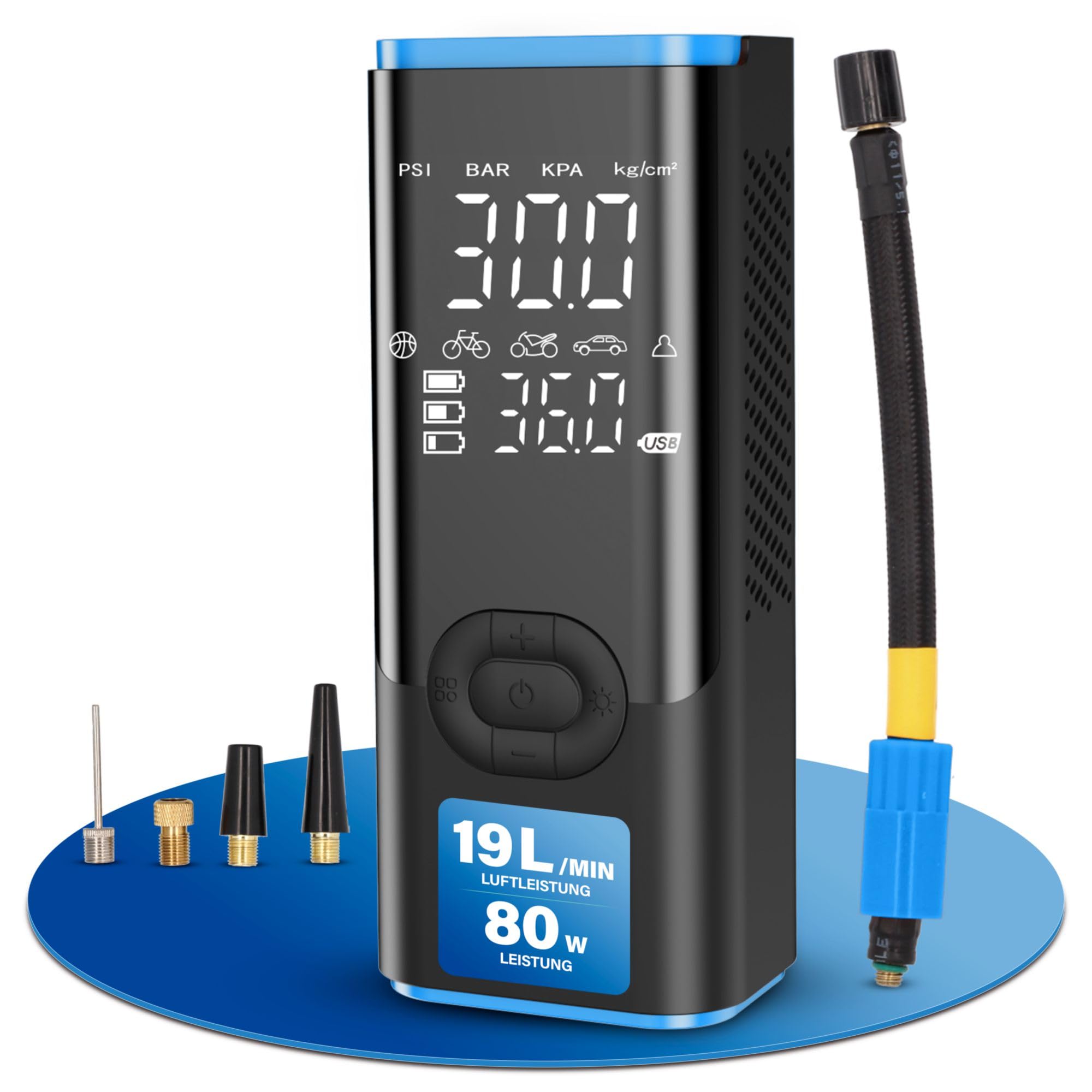 Fischer Akku-Kompressor AP Power Duo inkl. Powerbank, schnelles Aufpumpen, Einstellbarer Zieldruck mit Autostop, Taschenlampe mit SOS, Druck und Batterieanzeige, 3 bis 150 PSI, 12 V Autoanschluss