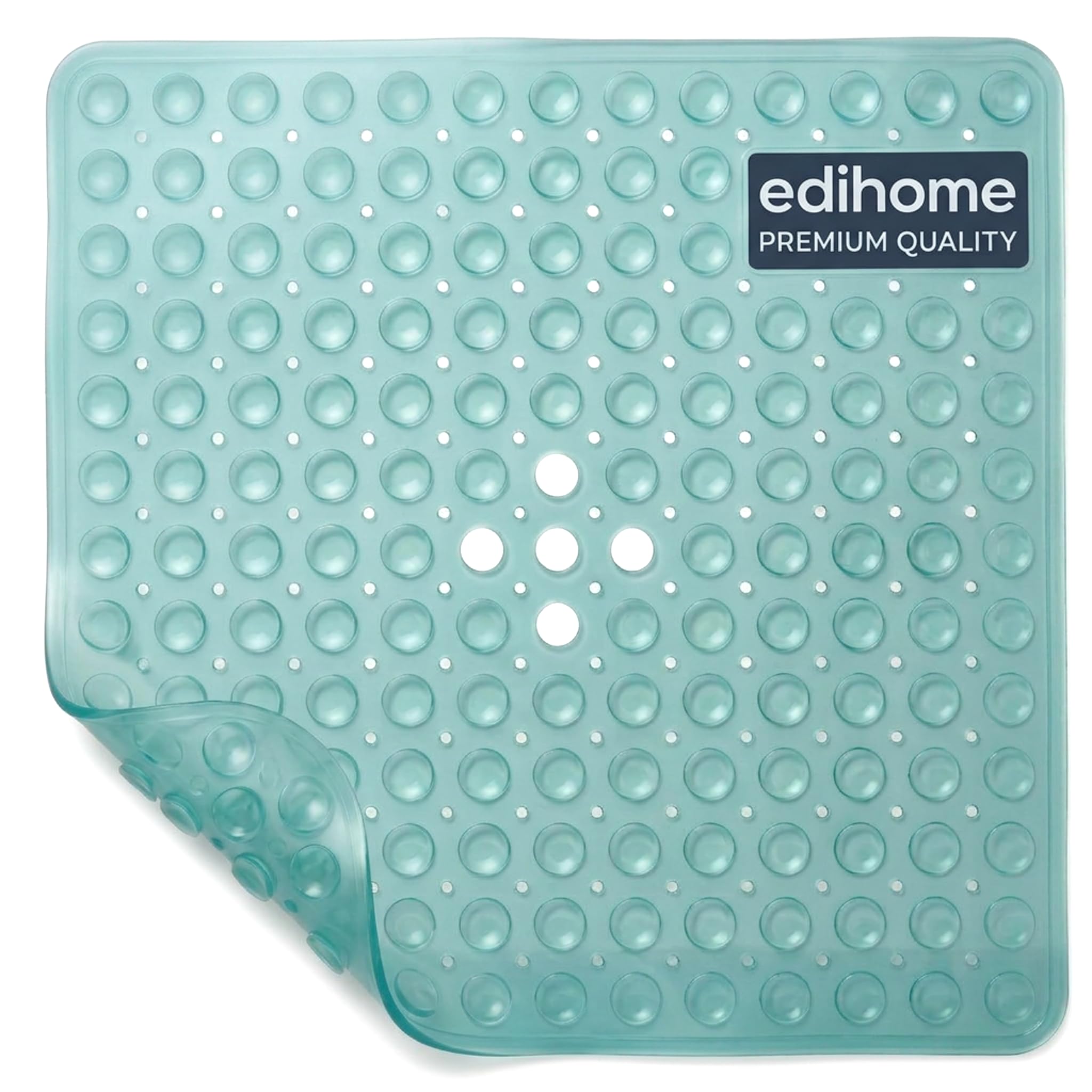 edihome, Non-Slip Bath Mat, 53 x 53 cm, Shower Mat, Shower Mat, Bubbles with Suction Cups, BPA-Free, Antibacterial, Mildew Resistant, Family Safety (Turquoise, 53 x 53 cm)