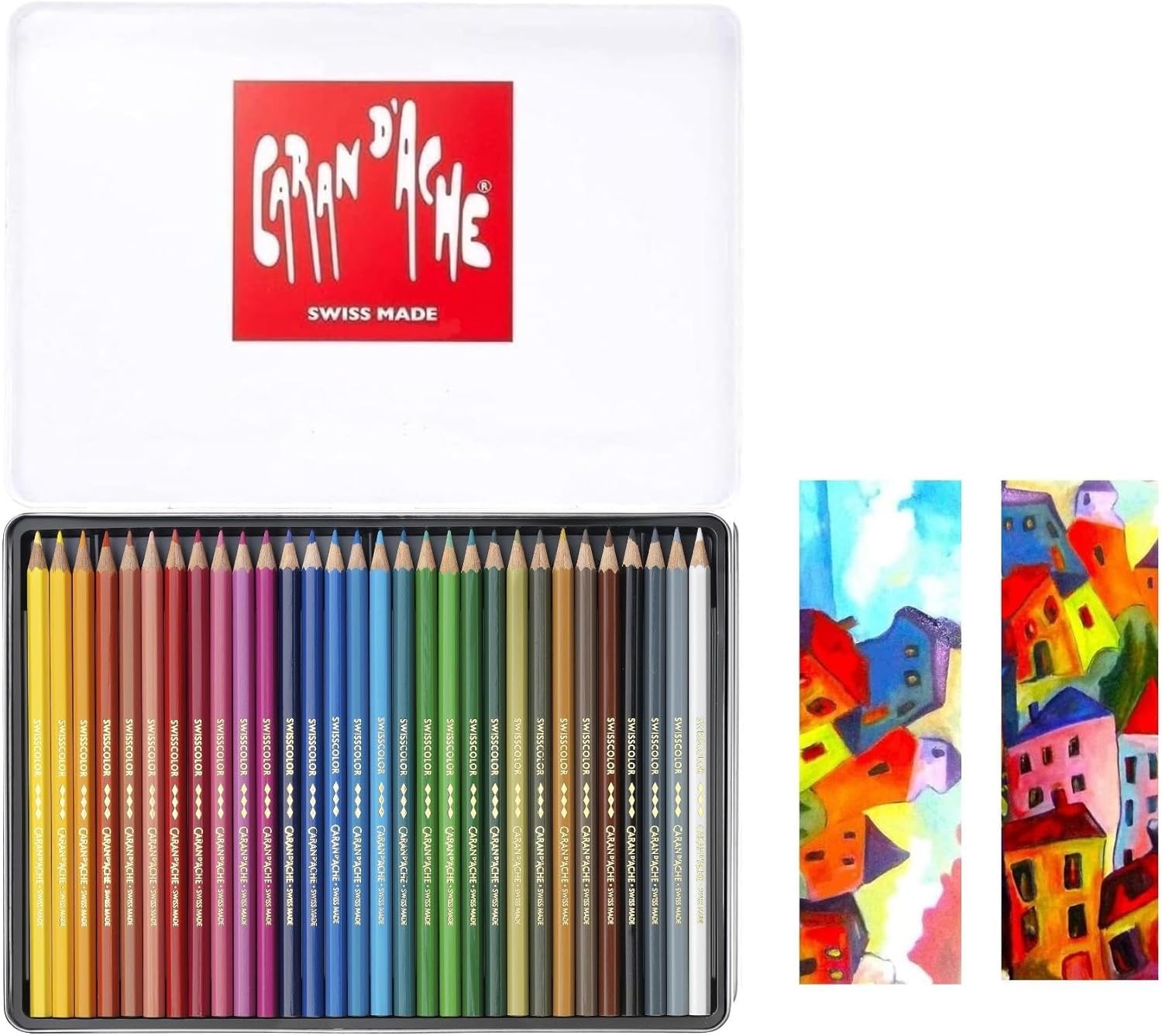 CARAN D ACHE 30 Permanent-Buntstifte und 2 Karten. Swisscolor Selection
