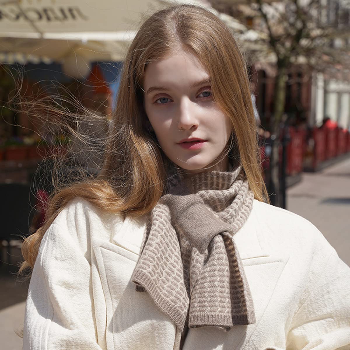 YUONNY Cachemira Pura Bufanda de Cuello de Punto, Mujer Pañuelo Cálida de Punto con Ojo de Cerradura, Moda Braga Cuello Otoño Invierno Calentador de Cuello Suave Cachemira para Regalos Deporte Coffee