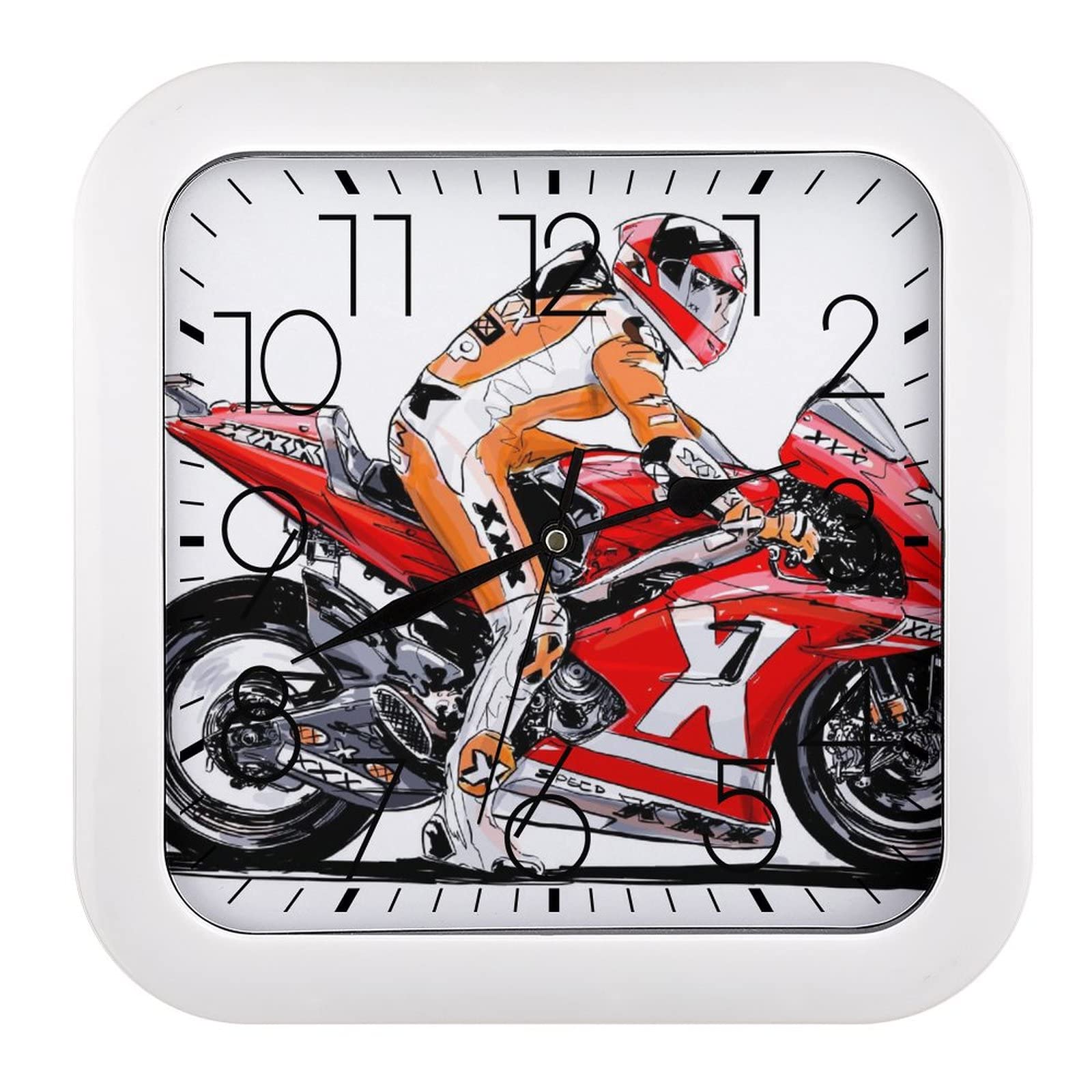 Pendule murale silencieuse moto rouge moderne 26x26cm pour décoration maison