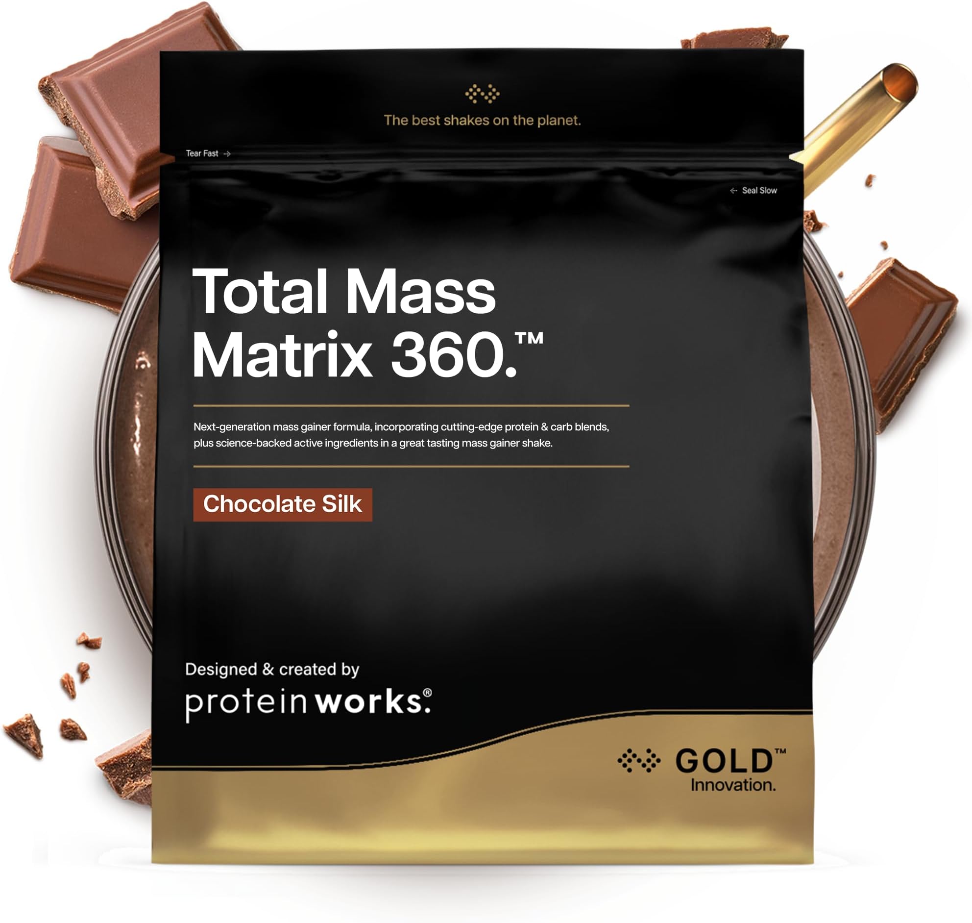 Protein Works | Total Mass Matrix 360 - Gold Innovation, Tri Protein Blend, Mass Gainer Protein Powder, Creatine Monohydrate, Glutamine, Vitamins & Minerals, Chocolate Silk, 5 Servings, 1.32kg