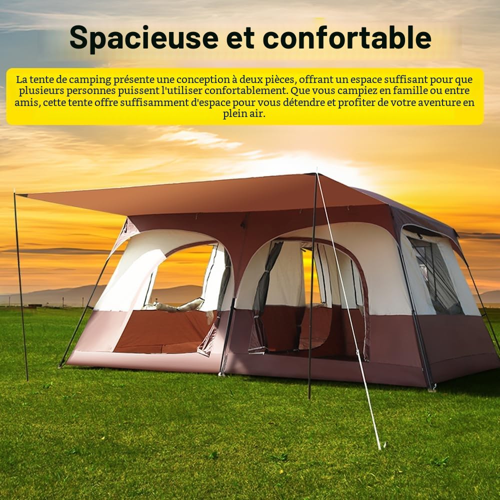 Tente de Camping de Voyage avec 2 Chambres, Grande Cabine Familiale, Respirante et Imperméable pour Camping en Plein Air, Randonnée, Plage