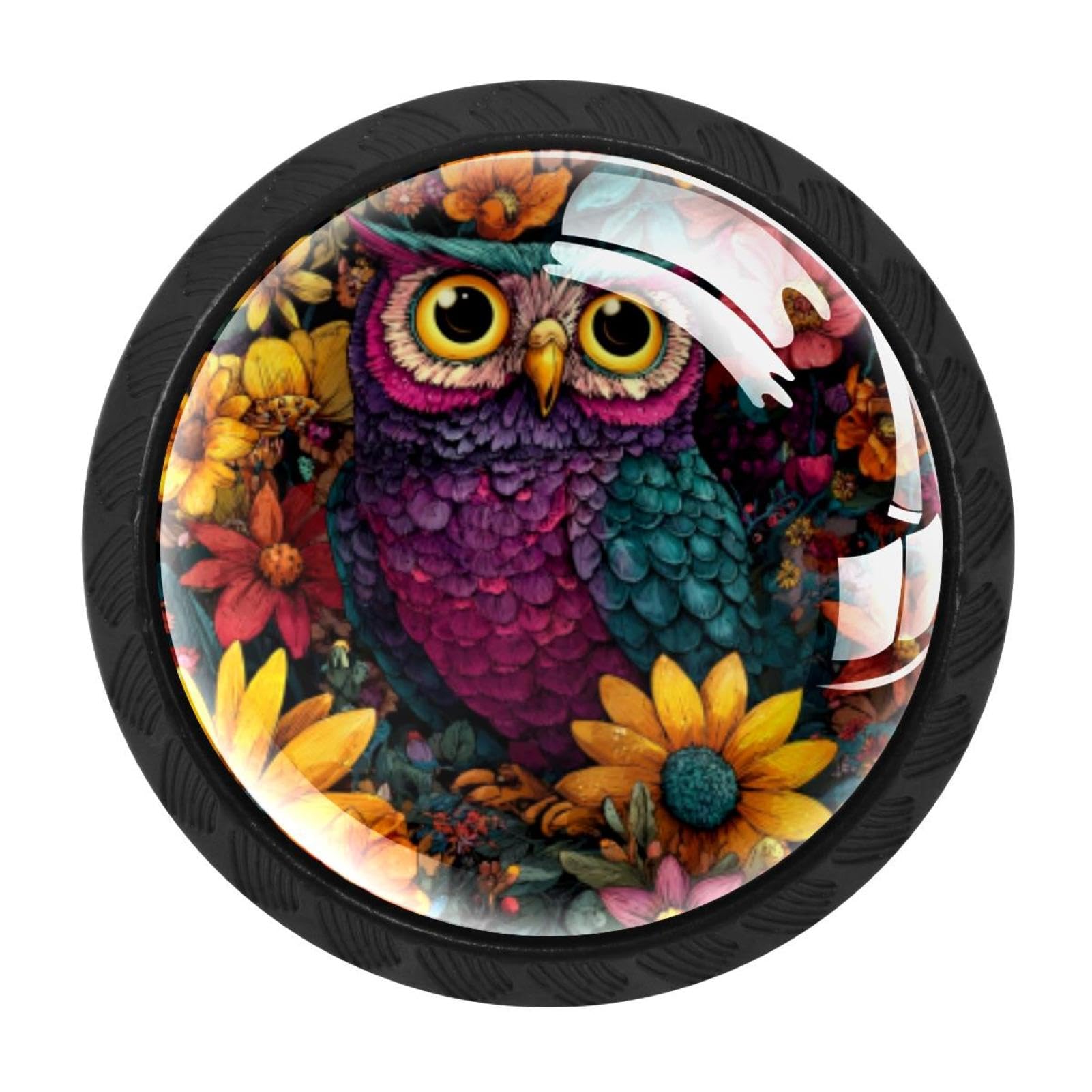CHENZZZZ Cartoon Owl Flowers and Birds (2) Drawer Knobs Pull Handle Crystal Glass Circle Shape Cabinet Drawer Pulls Cupboard Knobs with Screws for Kitchen Cupboard Dresser Wardrobe etc