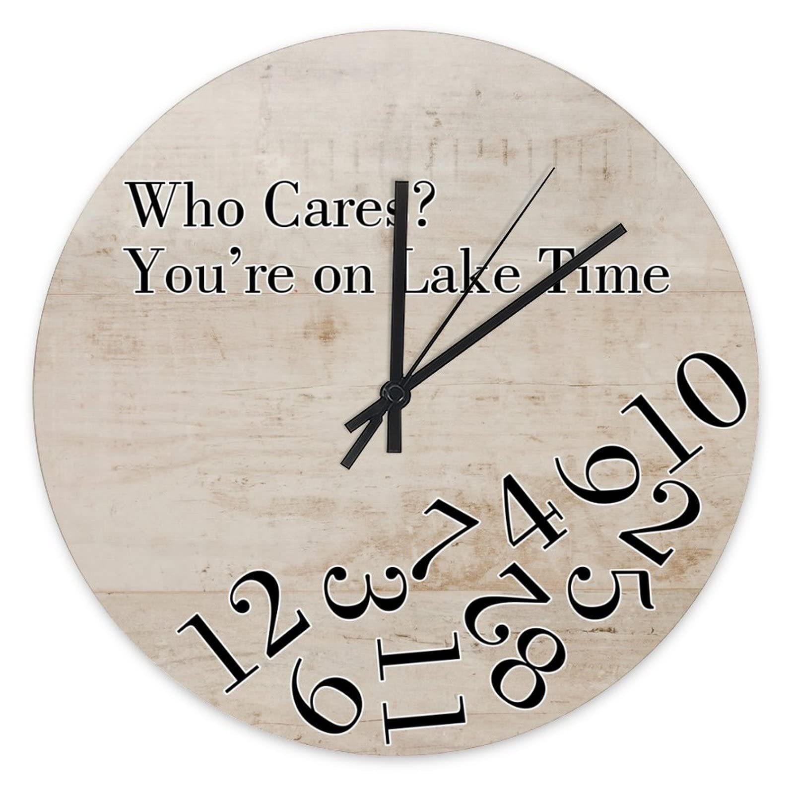 Who Cares on Lake Time Wall Clock - Vintage Clock - Weathered Distressed Boards Printed Image - Rustic Cabin Country Wall Home Decor