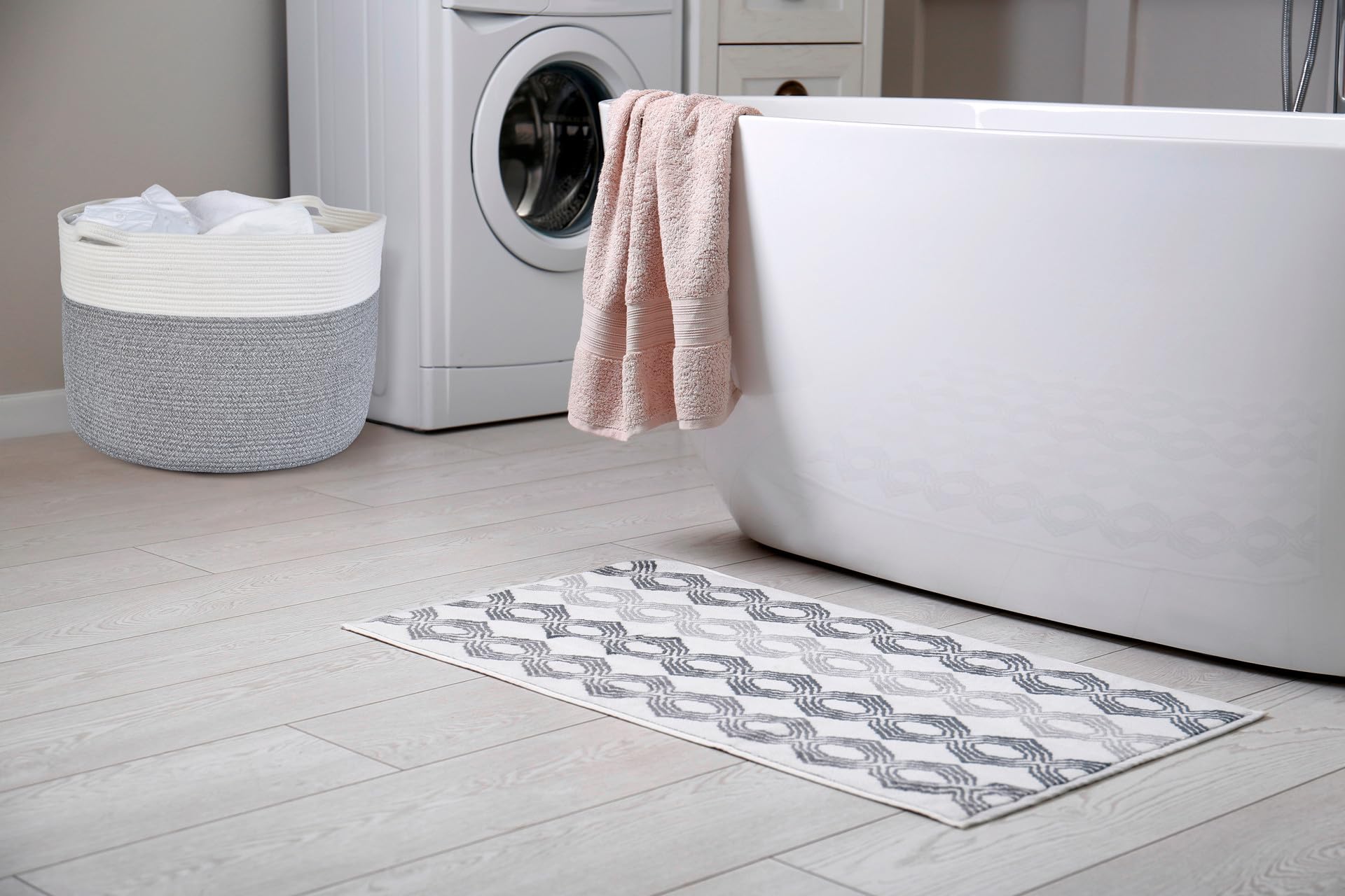 Skandinavischer Wäschekorb Narvic Motiv 2 aus Baumwolle in Grau 61 cm
