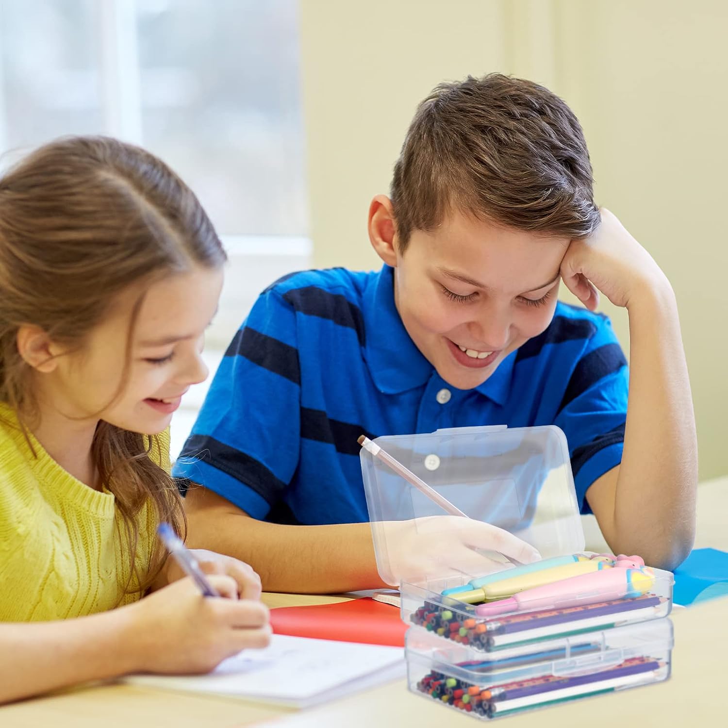 Leelosp 12 Pack Clear Pencil Boxes for School Bulk Plastic Pencil Case with Lid Hard Large Crayon Storage Box Stackable Classroom Stationery Organizer School Supplies for Adult(Clear) - Image 6