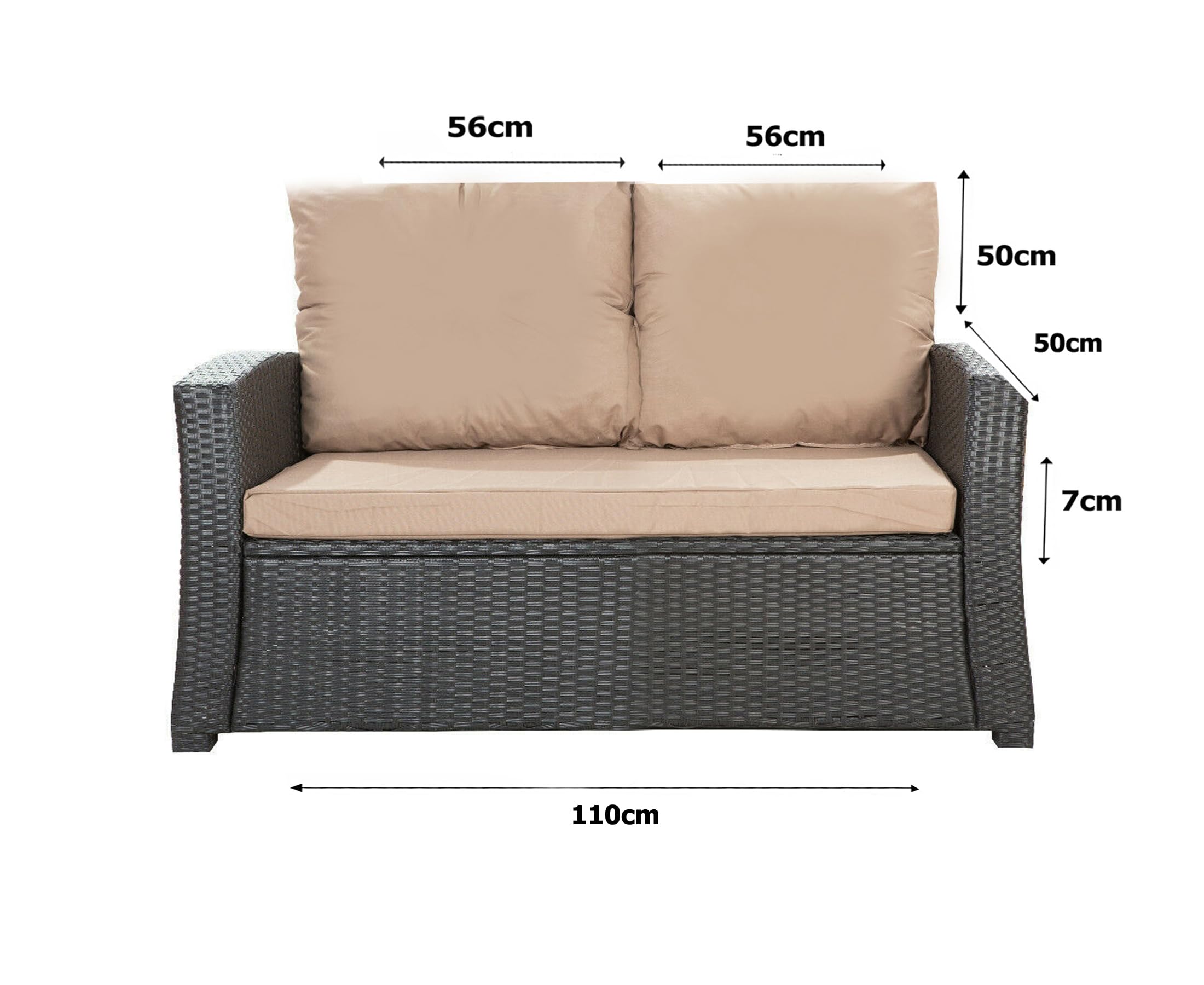SET Cuscini per Giardino Esterno – Cuscini per Panche, Divano e Dondolo – Divano 4 posti (Beige, Canape 110x50x50/2x Sedia 50x56cm)