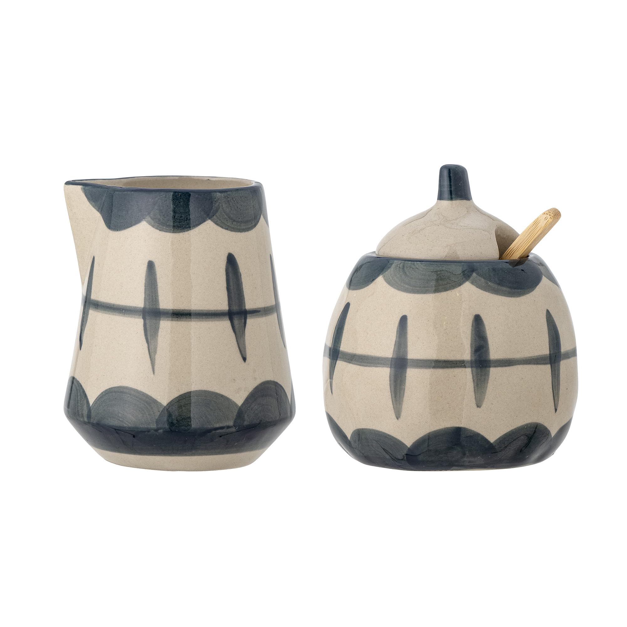 Bloomingville Allium - Bricco per latte e zuccheriera blu, set di 3 stoviglie in ceramica