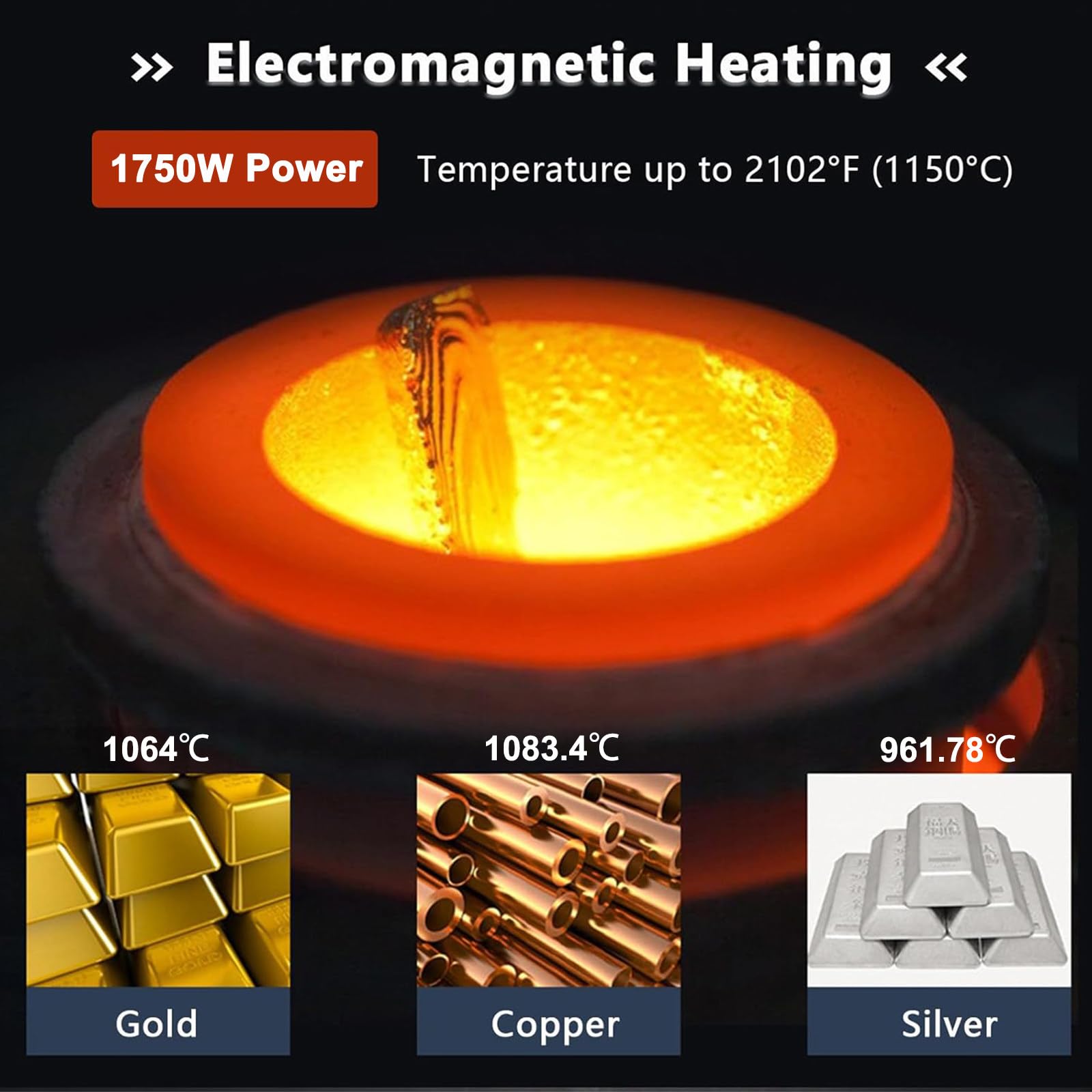 Forno per Fusione Dell'oro - capacità 1 kg/2 kg/3 kg, Kit per Forno Elettrico per Fonderia di Metalli da 1750W Fino a 1150℃, per Fusione di Rottami, Oro, Argento, Rame, Alluminio
