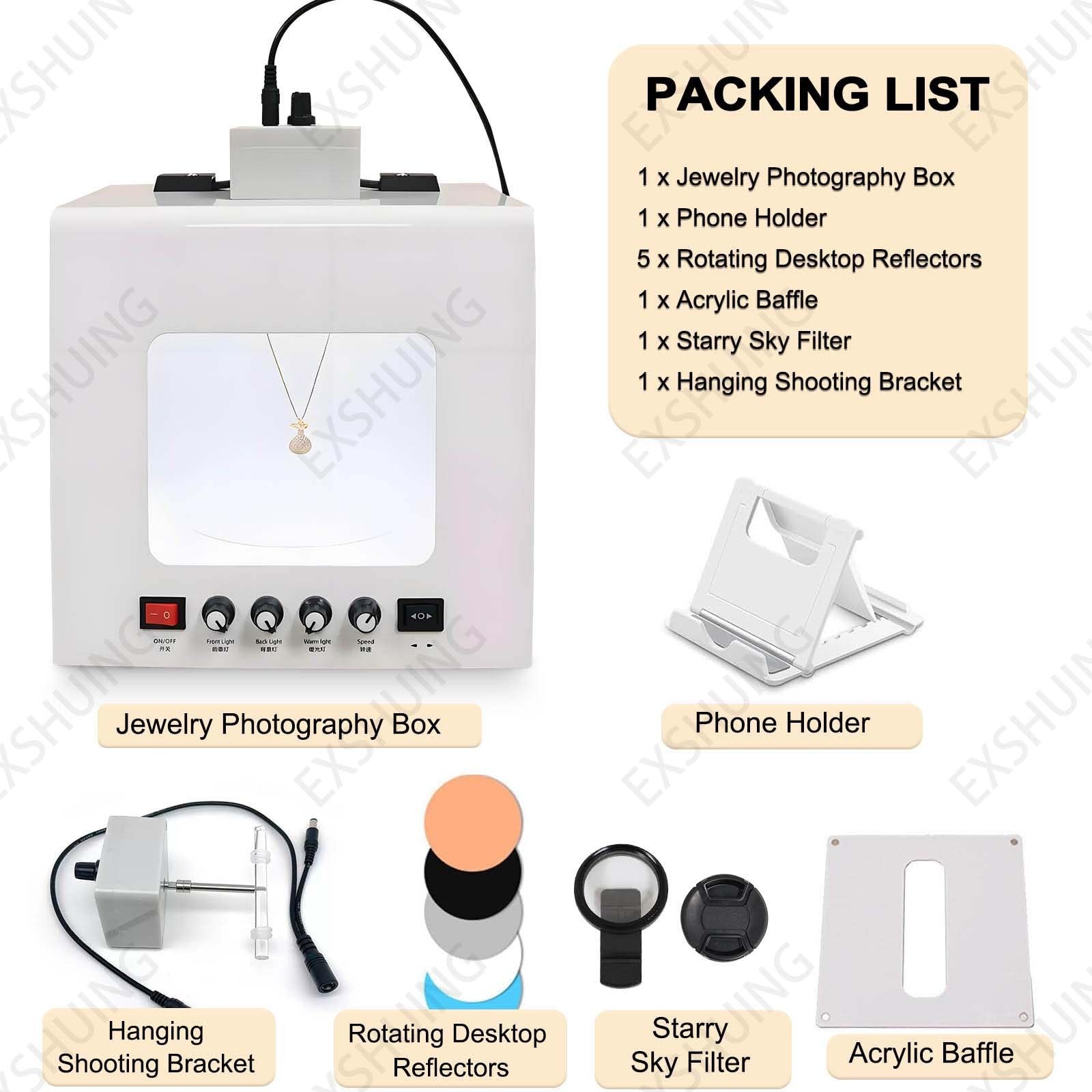 Lampa Świetlna Do Biżuterii, Mini Studio Fotograficzne Do Biżuterii – Regulowany Elektryczny Stół Obrotowy I Magnetyczny Stojak Wiszący, 3000-5500 K, 22000 Luksów, Pierścionków(TB20)