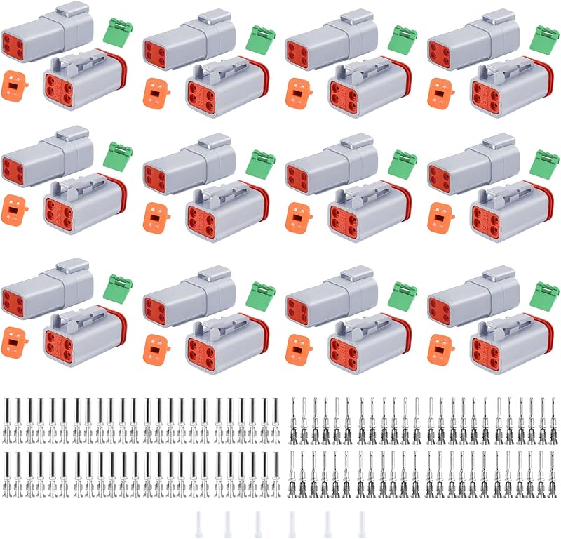 Conjunto de conectores elétricos Deutsch DT Cedolio 4 pinos com terminais tamanho 16 – 12 conjuntos