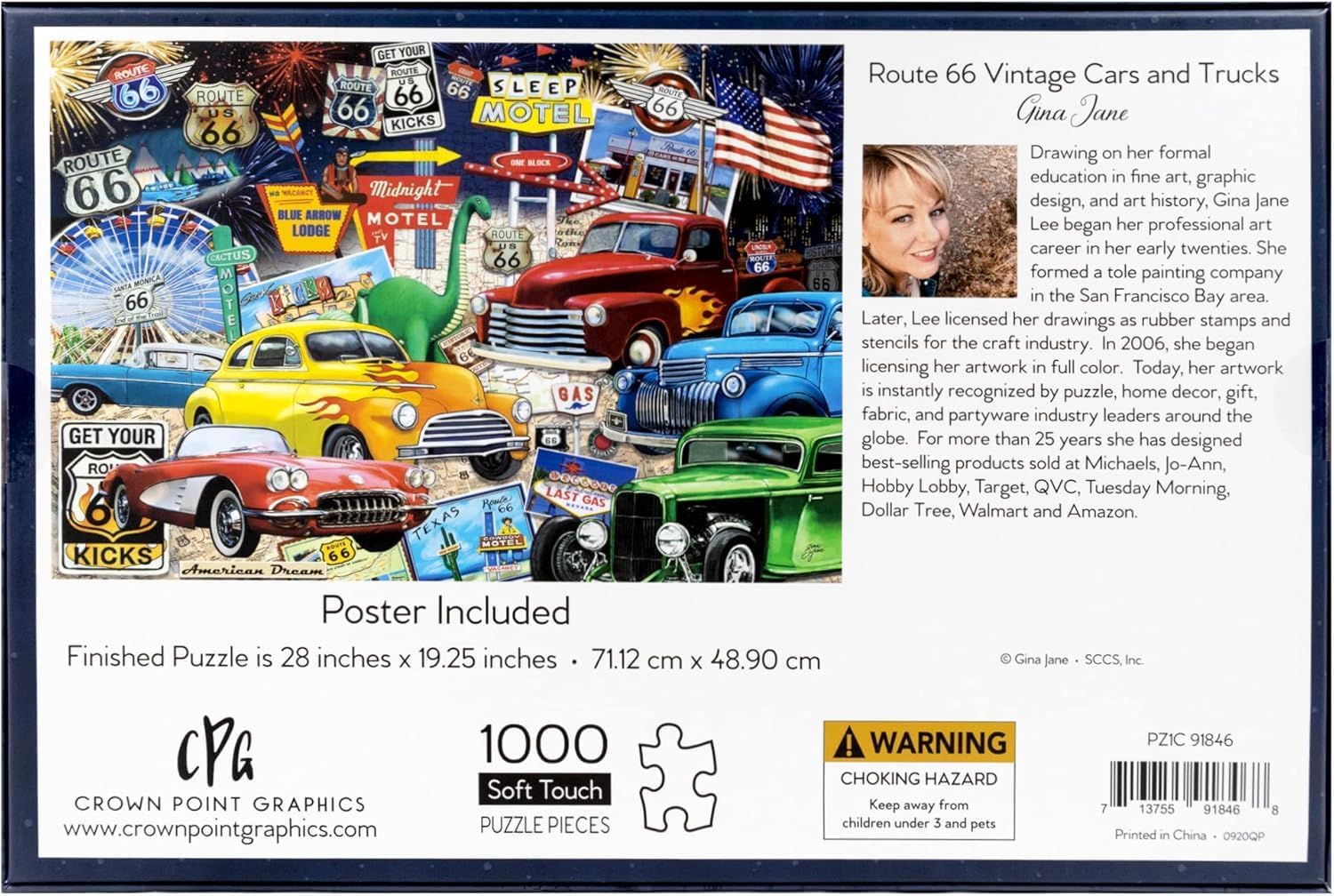 Crown Point Graphics Route 66 Jigsaw Puzzle, Vintage Cars and Trucks, 1000 Pieces