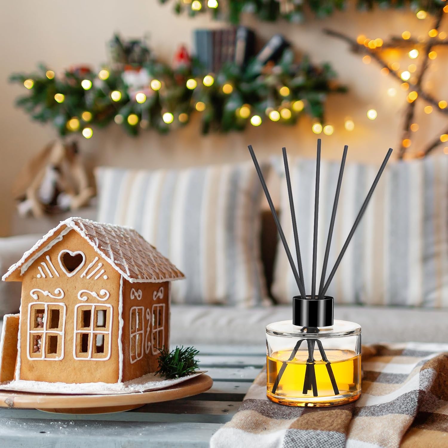 Chunful 20 Sets Reed Diffuser Bottle Empty Refillable Fragrance Glass Diffuser Bottles 100ml Round Glass Jars with Black Caps and Rattan Sticks for Living Room Home Replacement Fragrance DIY Decor