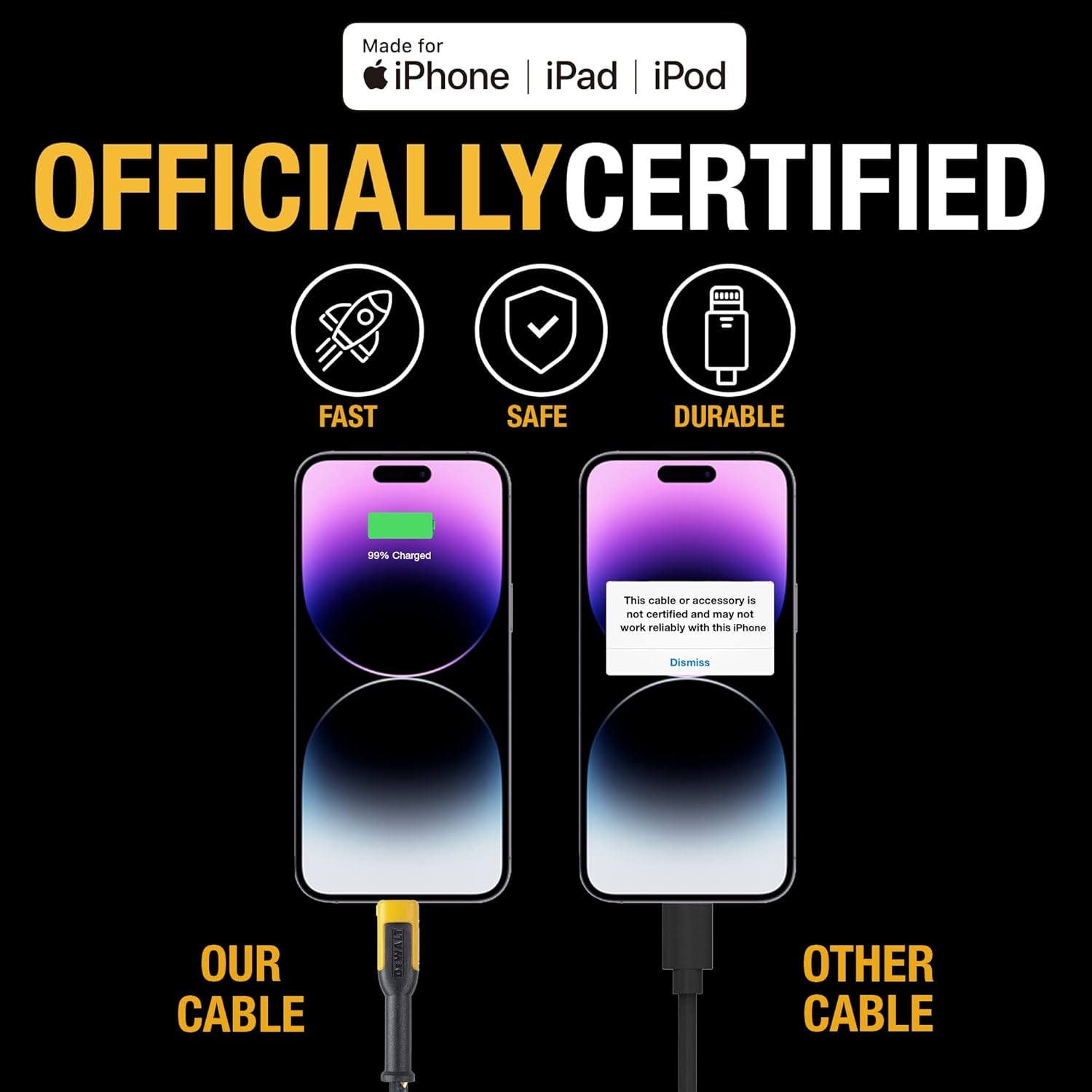 DEWALT Heavy Duty Lightning to USB-A Cable - Thumbnail 3
