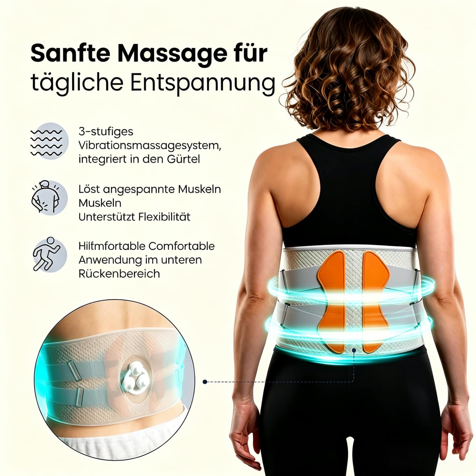 Orthofit - Cintura per la schiena, sistema di terapia a impulsi Orthofit, sistema di terapia a impulsi, set di vibrazione termica, dispositivo rimovibile, cuscino termico wireless (nero)