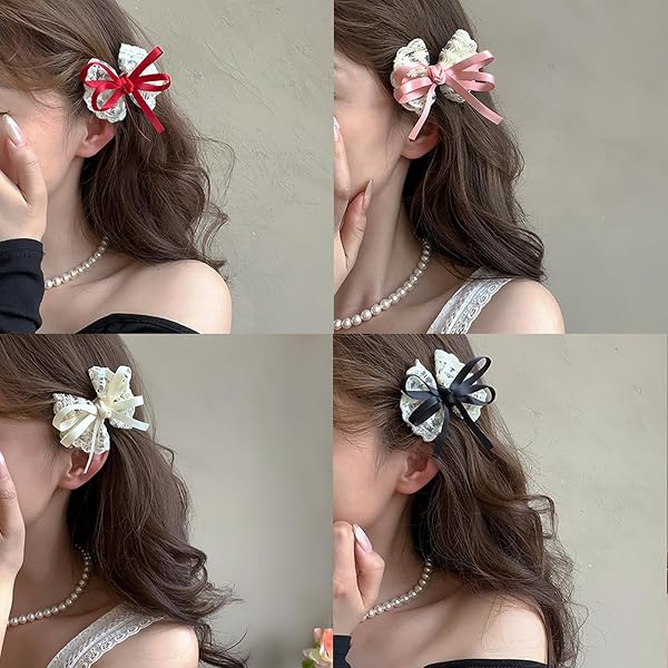 愛らしいレーストリムヘアリボン幼児用ヘアピン快適なベビーアクセサリーグリップバレッタ幼児クリップ生地の弓付き - 2