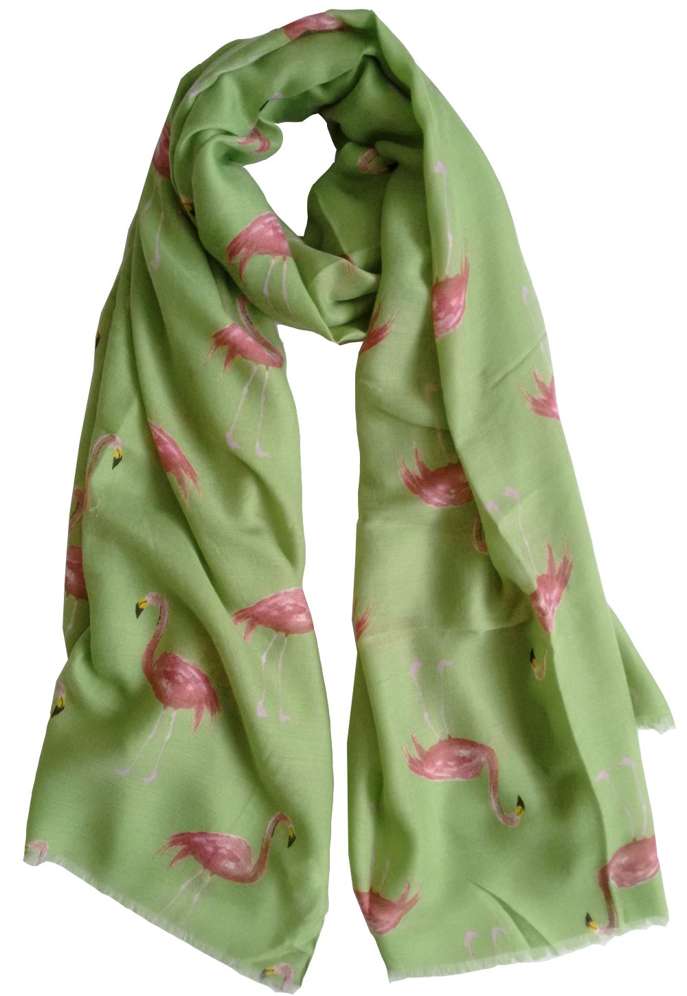 Glamlondon Women's Green Watercolour Flamingo Scarf Lightweight Printed Fashion Oversize Wrap (Green)