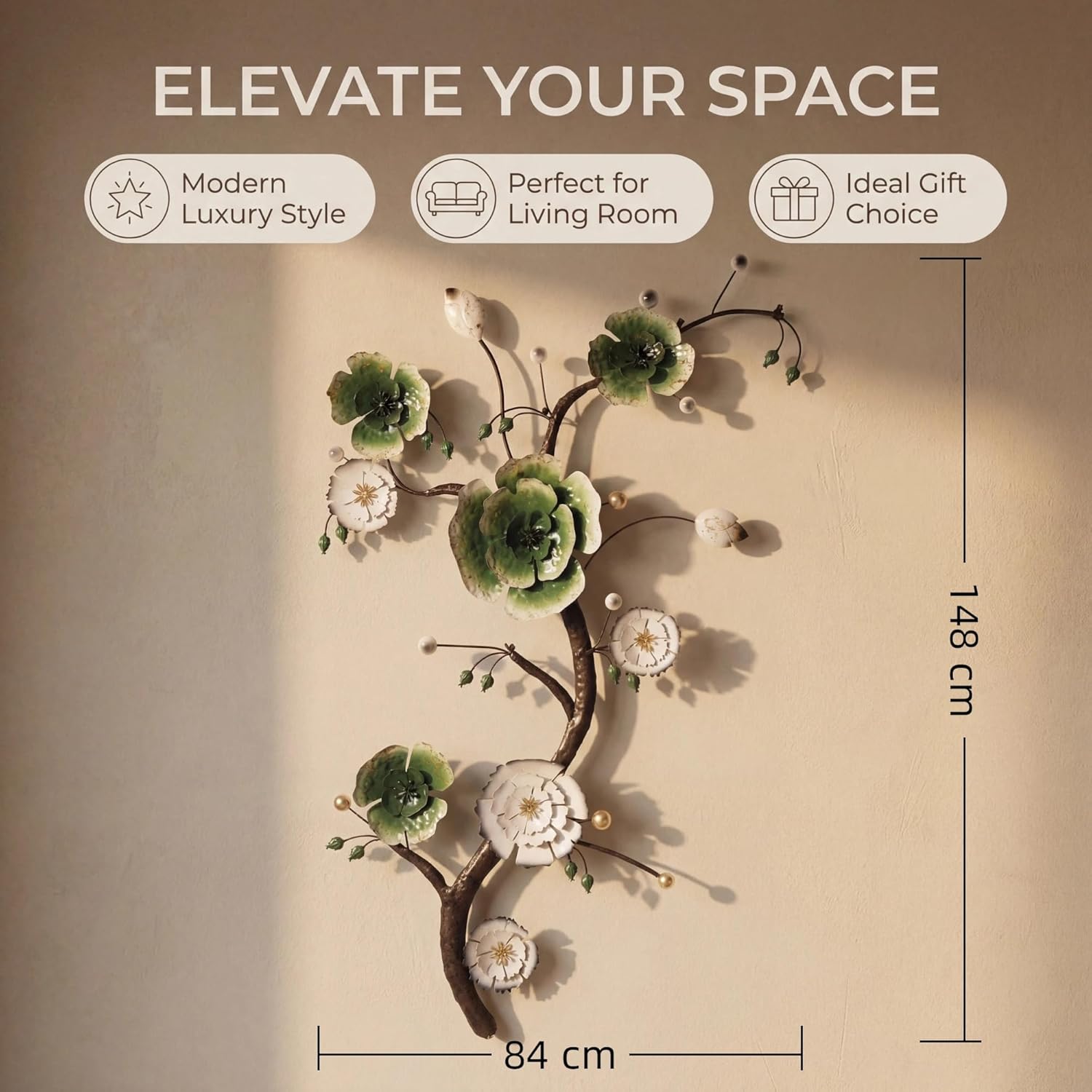 Large 3D Abstract Art Metal Flower Wall Art Main Colors Are White And Blue With Rich Color Gradations Combines Luxurious And Beautiful Aesthetic Decor For Living room Bedroom Kitchen Corridor Office