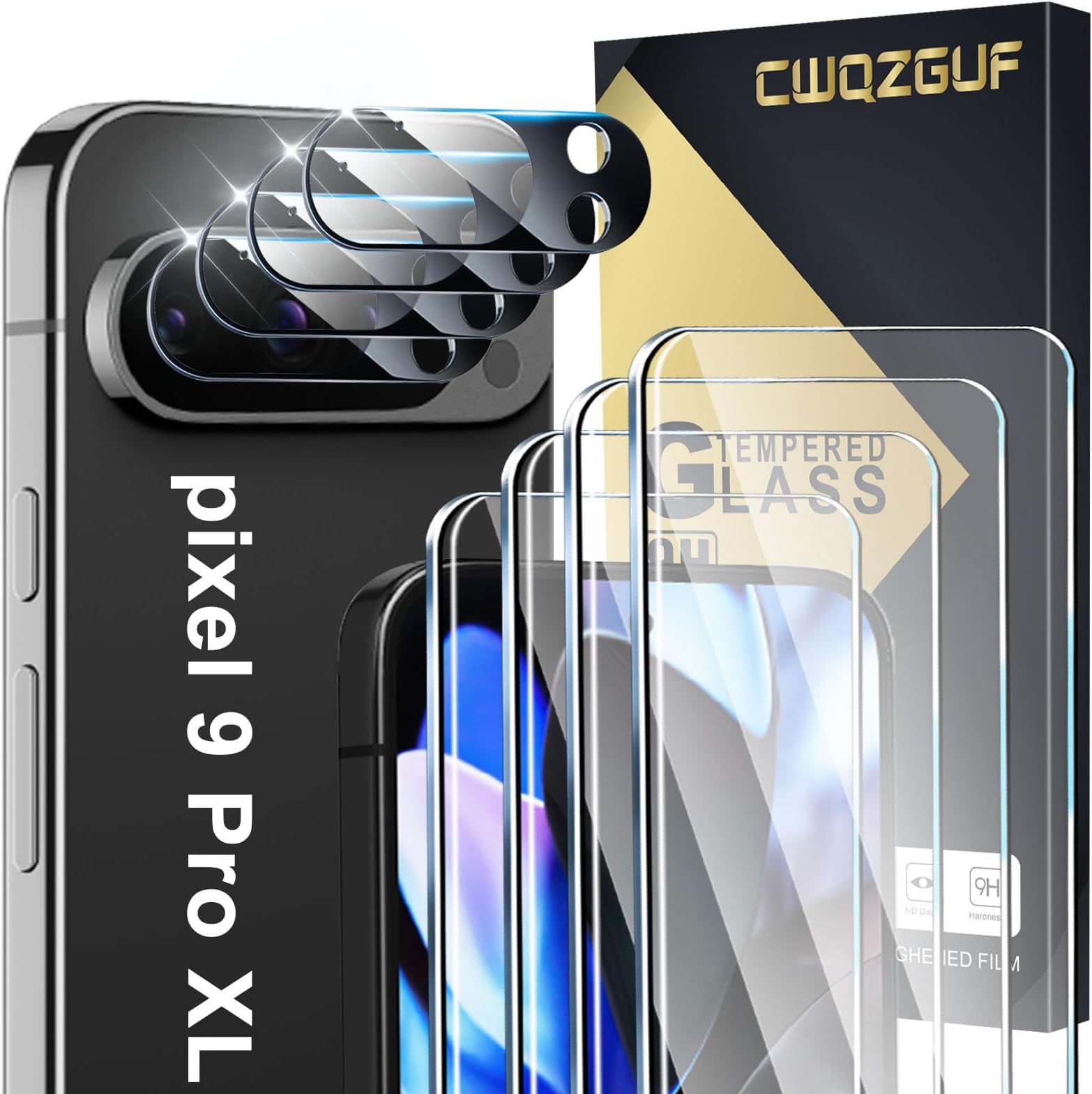 Pixel 9 Pro XL Screen Protector [4+4 Pack] Camera Lens Protector, Fingerprint Unlock Support, HD Tempered Glass, Touch Sensitive, Anti Scratch, for Google Pixel 9 Pro XL 5G Glass Screen Protector