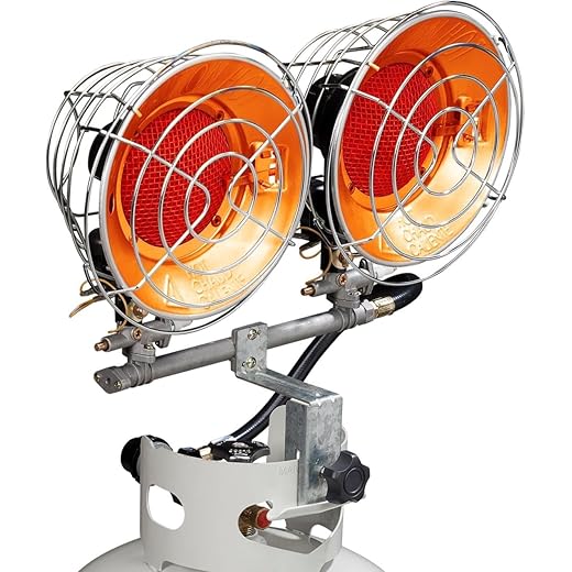Avenger FBDTP30 Infra-Red Tank Top Outdoor Heater for Use with Propane Gas Tanks for Camping, Patios, and More, Double Burner, 30,000 BTU, Silver
