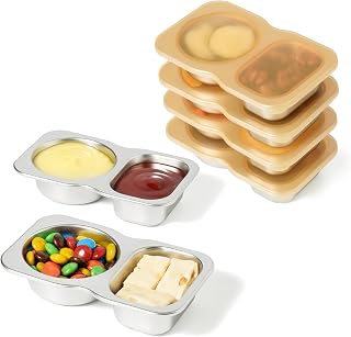 Misichao Stainless Steel Snack Box with 2 Compartments 150ml 6 Pack Orange | Small Food Container Reusable Snack Box Condiment Container, Dip Sauce Jars for Office, School, Travel
