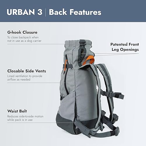 Miniatura 5 de K9 Sport Sack Urban 3 - Pequeño, Concreto - Ideal para perros con 13-16" de longitud en la espalda - Transportador de doble uso, estilo mochila +