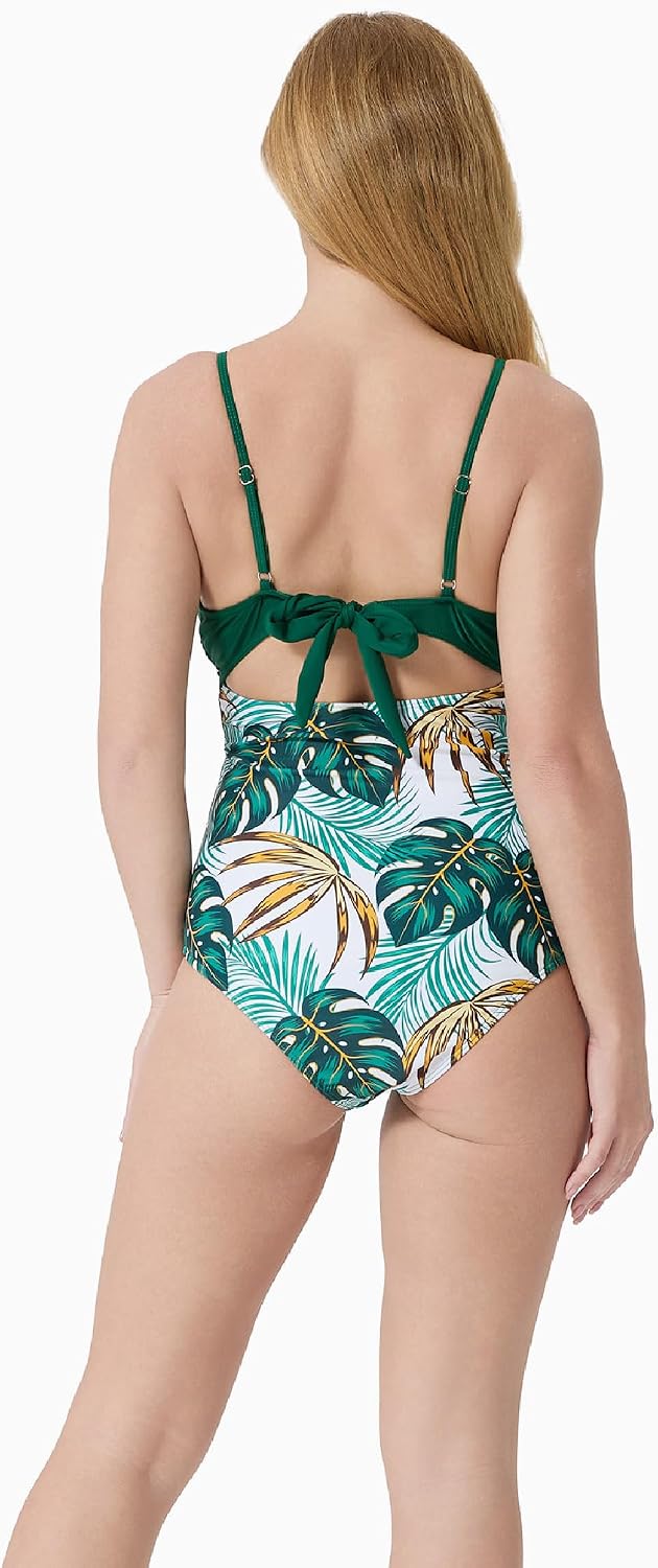 PATPAT Mommy and Me Matching Swimsuit：One Piece V Neck Bathing Suits Leaves Printed Family Swimwear Matching Set