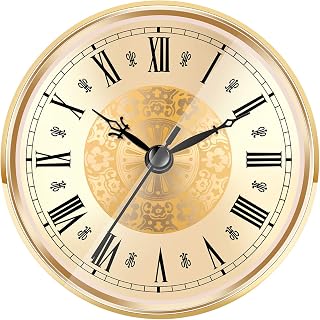 Hicarer 4.3 Inch/ 110 mm Quartz Clock Insert, Gold Trim, Roman Numeral, Quartz Movement