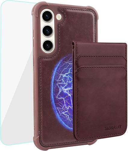 MONASAY Magwallet - Funda para Galaxy S23 Plus, carga inalámbrica Funda magnética de cuero con tarjetero de bloqueo RFID desmontable para Samsung