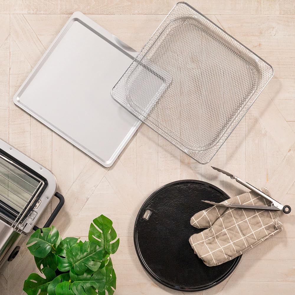 Cecotec Horno Eléctrico con Ventana para Pizzas Fun Pizza&Co Forno Bravo. 2000W, Capacidad 18L, Acero Inox, Diseño Plano para Pizza de 12"/30,5cm, Función Air Fryer, 15 Modos