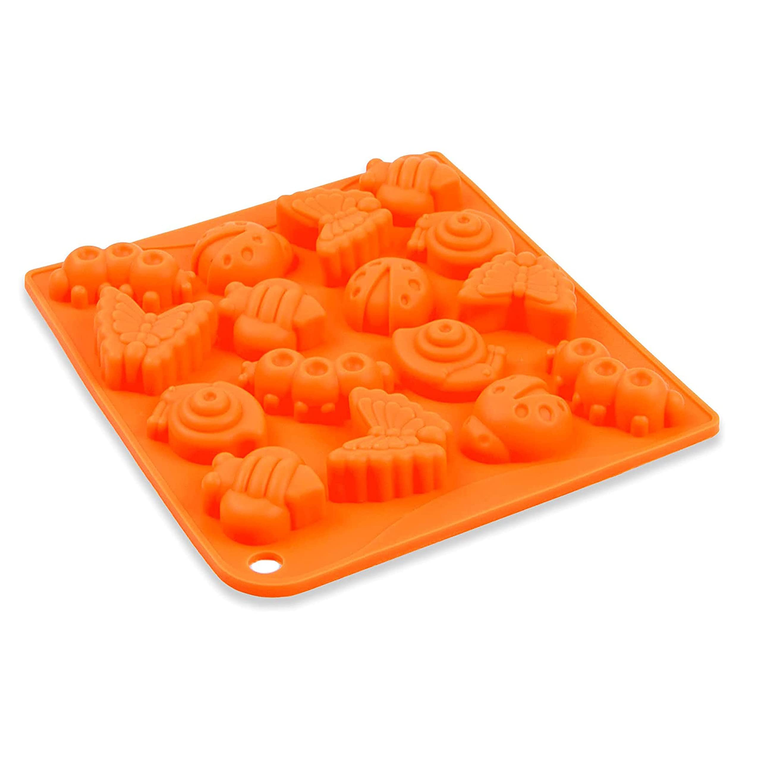 Molde de silicona con 16 insectos, 20 moldes, molde de hielo, molde de bombones, molde de chocolate, molde de silicona, molde de jabón, decoración para tartas, mariposa, oruga, escarabajo, naranja