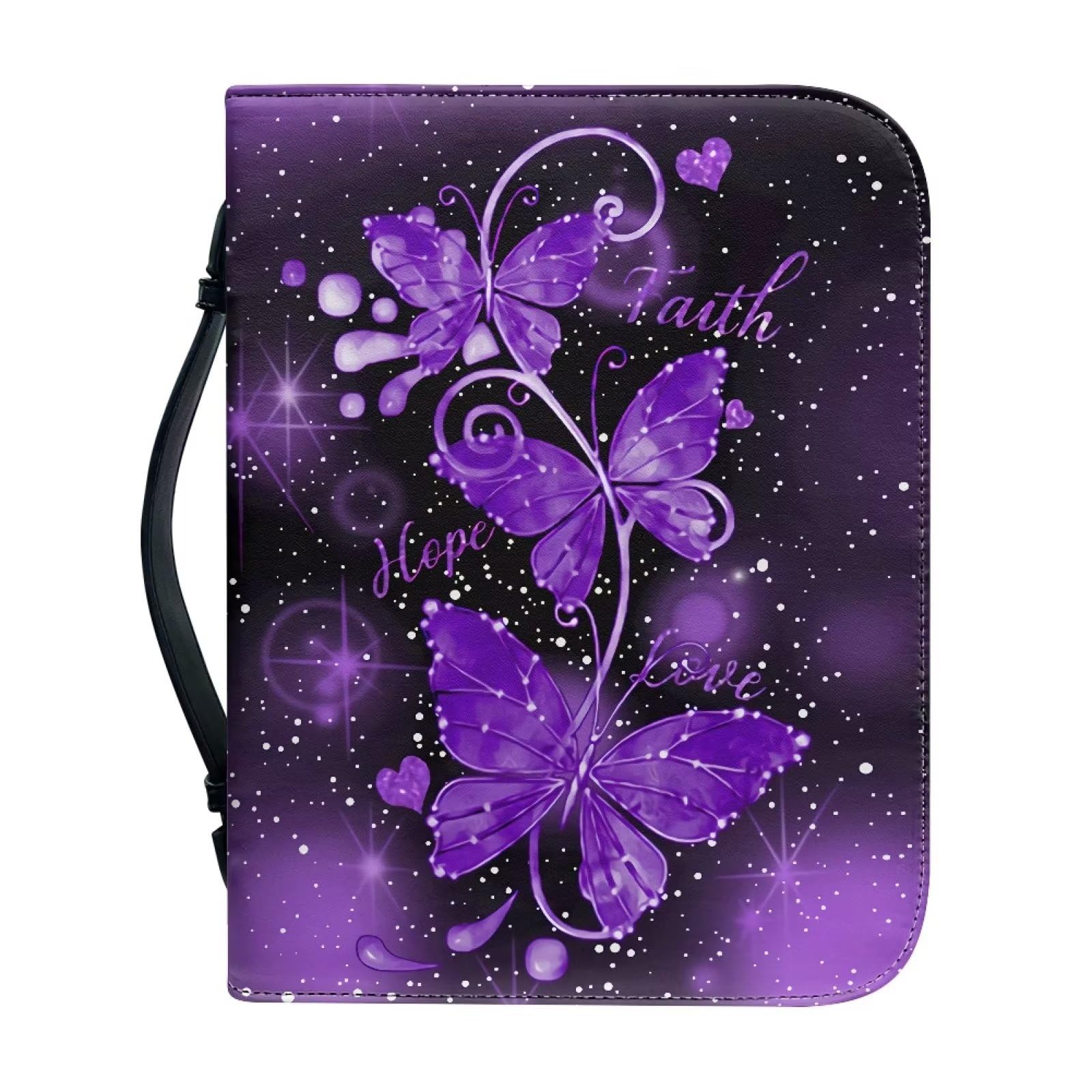 Talayituse Personalized Faux Leather Bible Cover for Men Women Christian Bible Case with Handle Carrying Book Case Bible Bag, Purple Butterfly Heart, XL — image 1