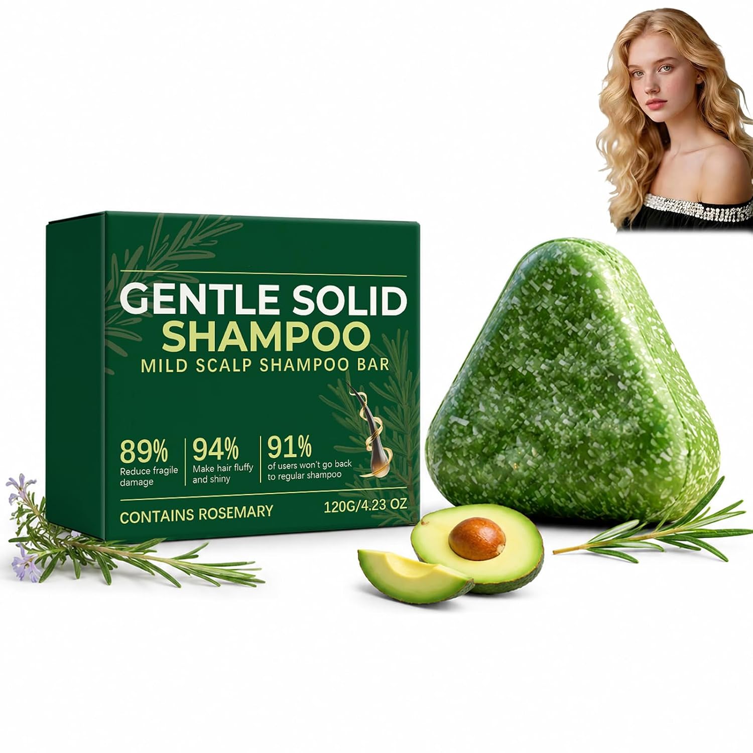 Rosemary Strengthening Shampoo Bar, 120g Large Size Gentle Hair Cleansing Shampoo Soap Bars with Rich Foam, Moisturizing Scalp Care Natural Bar, Hydrating & Scalp-Friendly Herbal Care for Women & Men