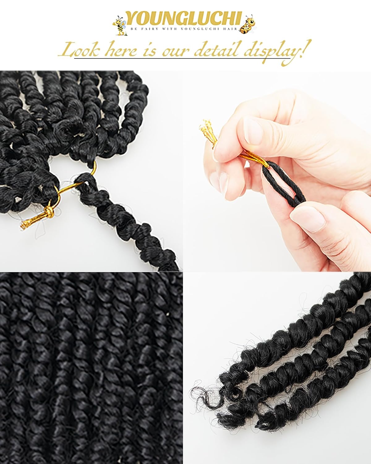 4 Inch 7 Packs Super Short Passion Twist Crochet Hair for Black Women and Kids-Natural Black Pre Looped Pretwisted Soft Hair Extensions,Braided by Synthetic Spring Kinky Twist Bohemian Curl(4"-7P,1B#) - Image 4