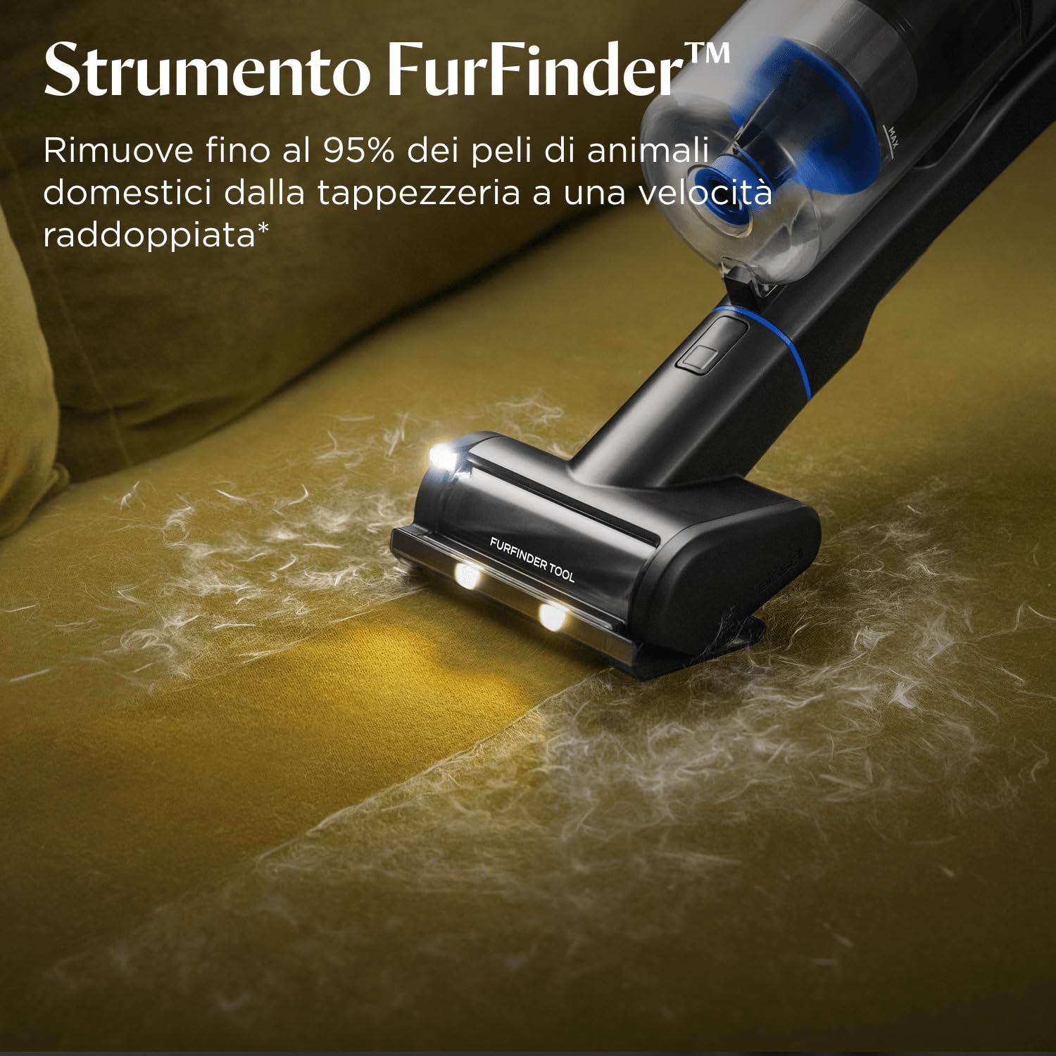 BISSELL PowerClean FurFinder, Aspirapolvere Senza Fili, Motore 200W, Faretti FurFinder, Spazzola Anti-groviglio, Scopa Elettrica, Autoportante, Filtro HEPA, 2000 mAh Batteria Rimovibile, 40 min, 4089N