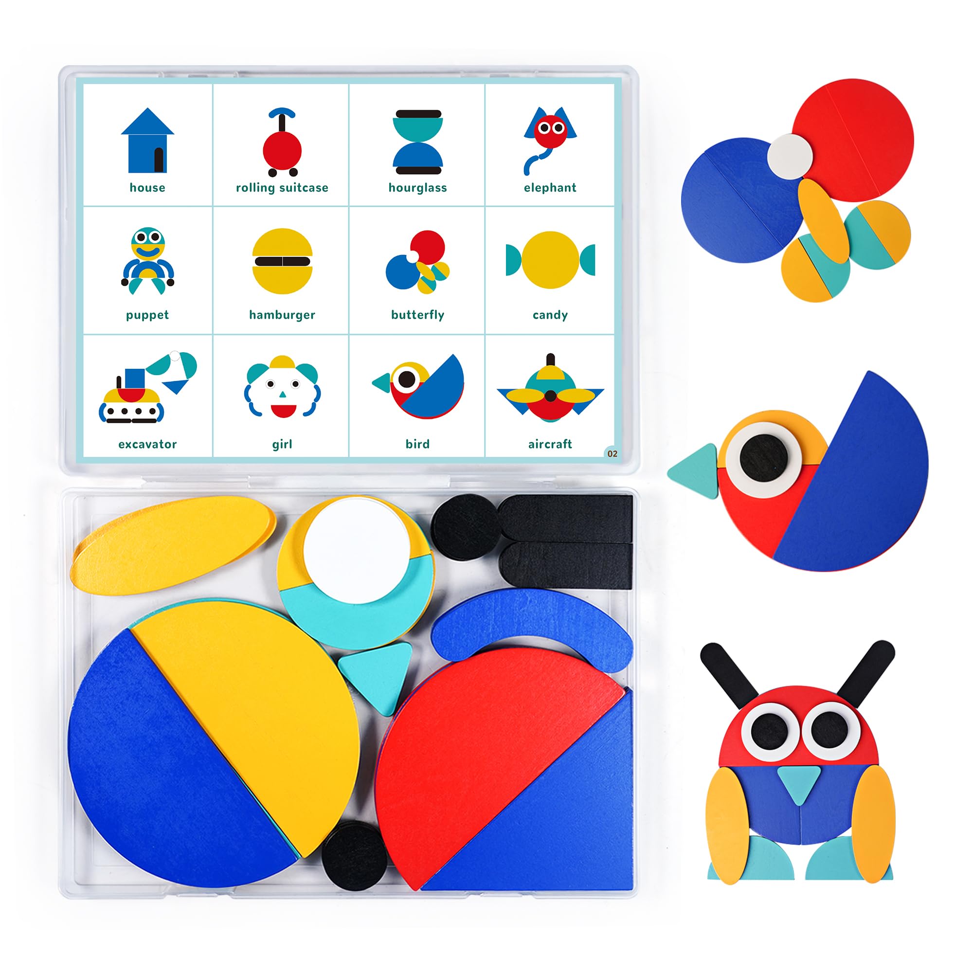 LiKee Open Ended Wooden Shape Puzzles with 36 Blocks and 60 Pattern Shapes for Toddlers 3+ Years Old, Montessori Toys Preschool Education Activity for Kids 4-8 Yrs