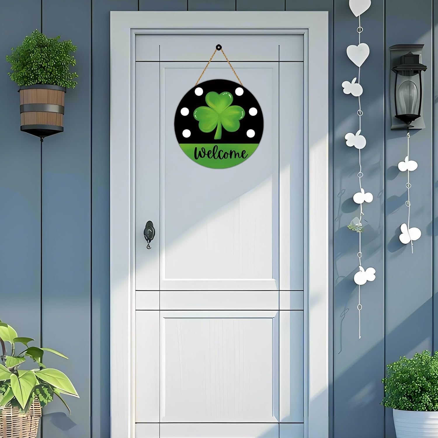 St Patricks Day Decorations St Patricks Day Wreath Shamrock Door Decorations Wooden Shamrock Wreaths for Front Door Hanger Hanging Decor Welcome Sign for Porch Wall Indoor Home Decor