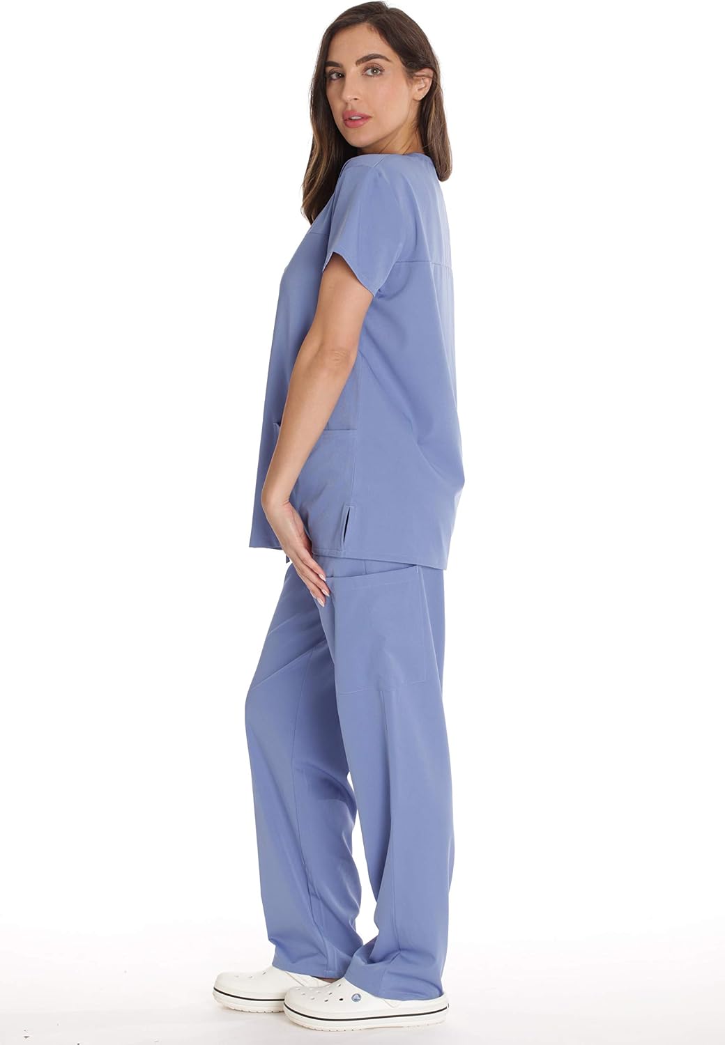 Just Love Solid Stretch Scrub Set for Women Stretchy Mock Wrap Top and Cargo Pants