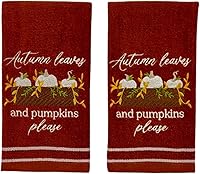 Vista 22 de Serafina Home Toallas decorativas para decoración de otoño: nueces bordadas sobre hojas de bellotas de otoño en naranja felpa, juego de 2 piezas, 11