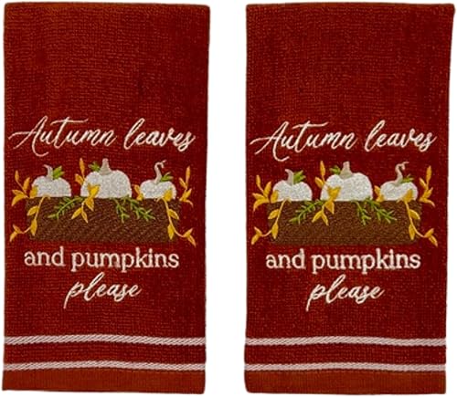 Miniatura 22 de Serafina Home Toallas decorativas para decoración de otoño: nueces bordadas sobre hojas de bellotas de otoño en naranja felpa, juego de 2 piezas, 11