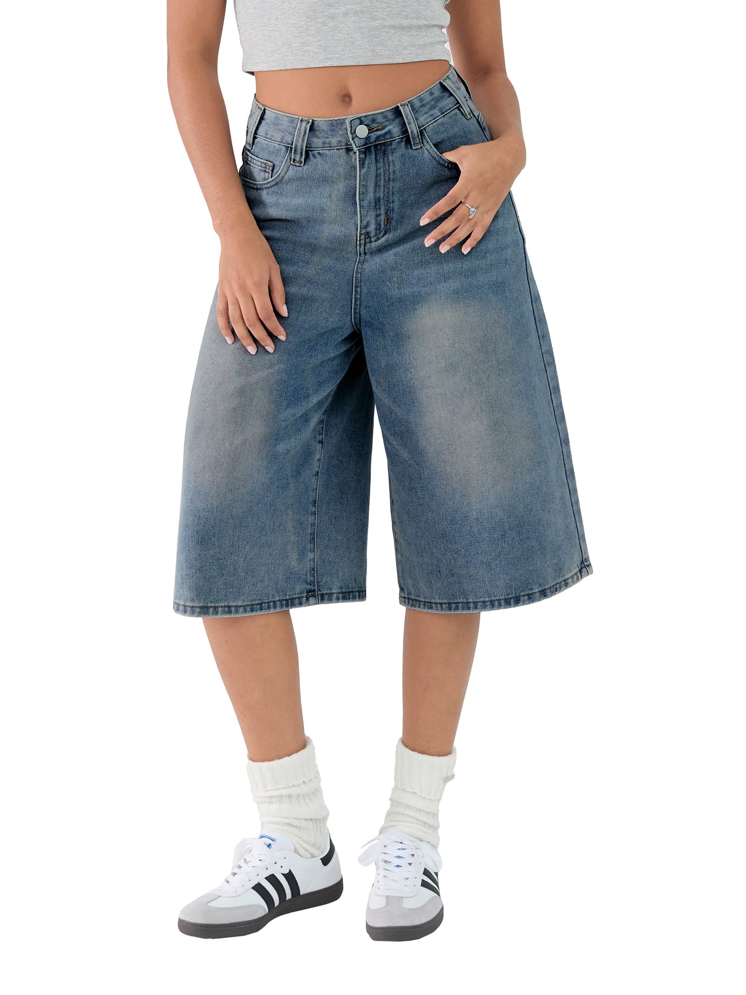 EMMIOL Women Jean Jorts Baggy Loose Fit Jean Shorts 2026 Summer Trendy Wide Leg Long Denim Shorts Y2K Clothes