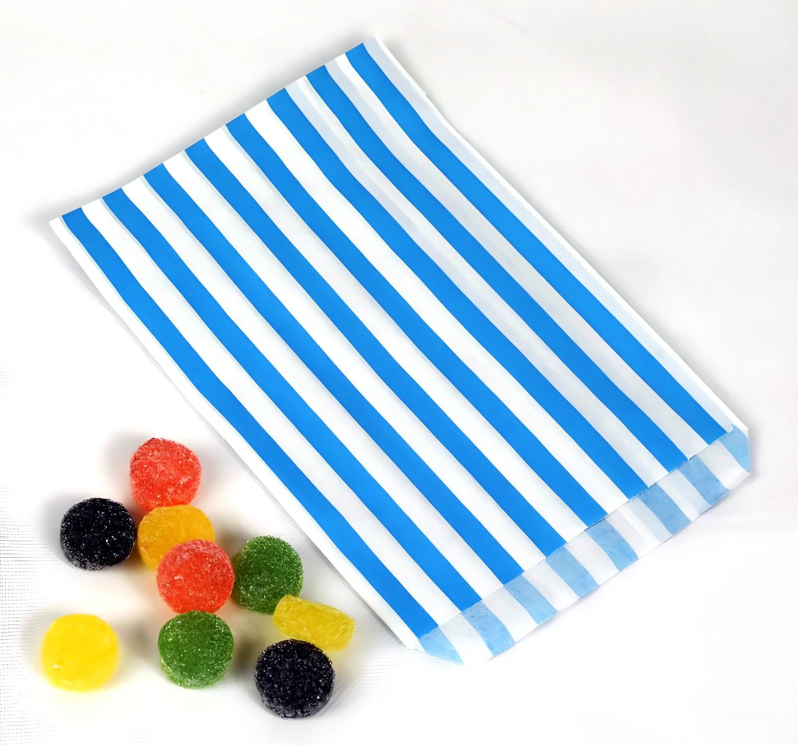 300 Aqua/Light Blue 5" x 7" Striped Candy Sweet Paper Bags | Wedding Buffet Favour Cake Gift Pick n Mix Shop | Premium Quality UK Made