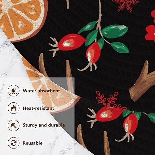 Miniatura 3 de Unique Christmas Pattern Holly Leaves Round Trivet 3 Pcs Absorb Water Cooking Pad for Hot Dishes Trivet for Hot Pot Kitchen Gadgets 15inch