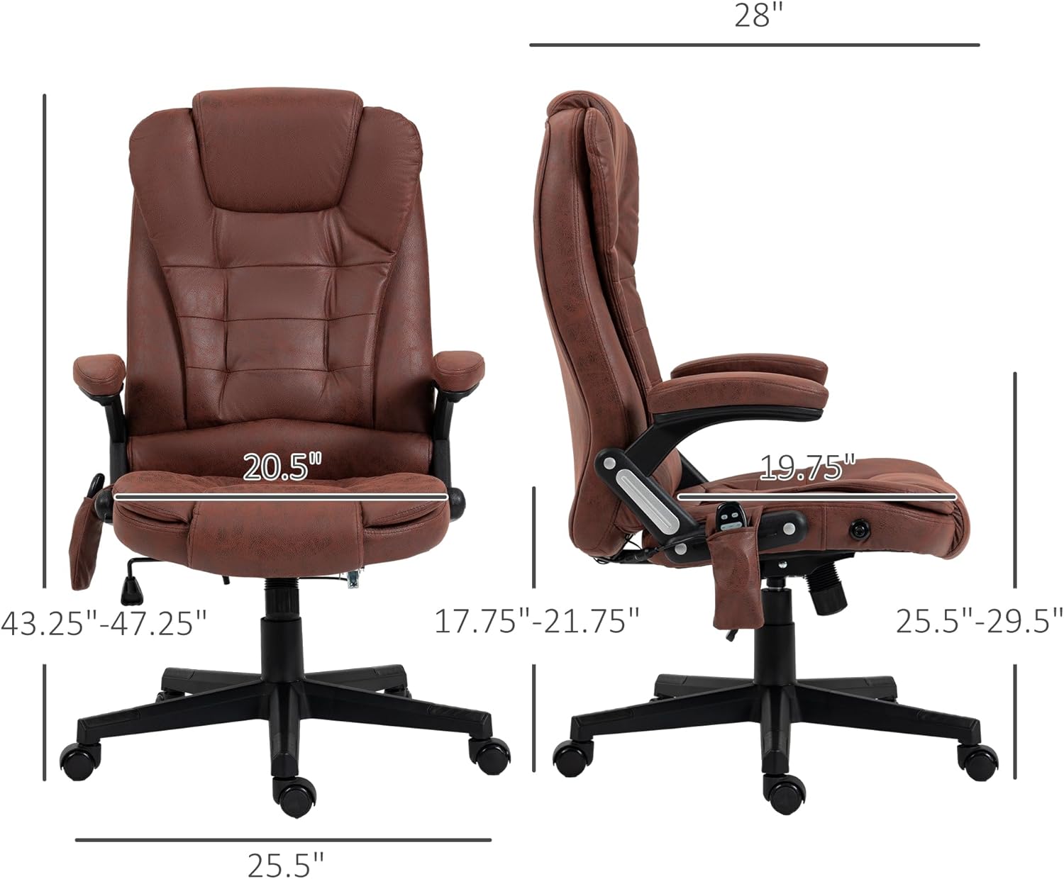 HOMCOM 6 Point Vibrating Massage Office Chair with Heat, Microfiber High Back Executive Office Chair with Reclining Backrest, Padded Armrests and Remote, Red